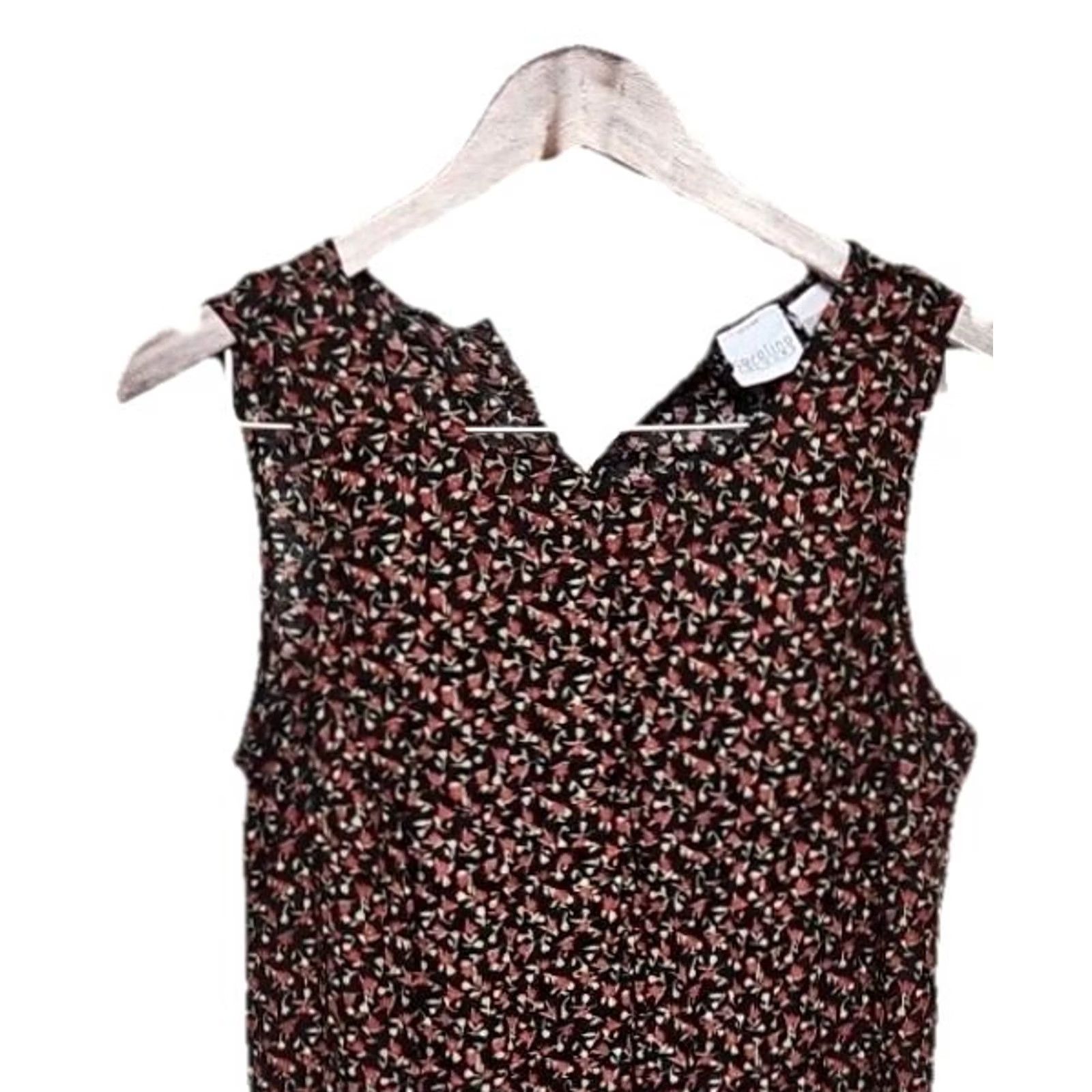 Vintage Carolina Floral Midi Dress Womens 10 Black Pink Sleeveless Cottagecore Casual Easy Relaxed Silhouette Size L / US 10 / IT 46 - 3 Thumbnail