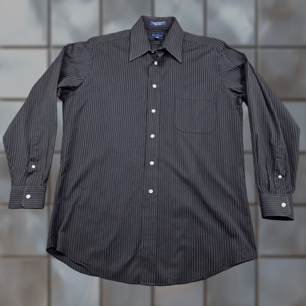 Vintage Paul Fredrick Button Up Shirt Mens 15 32/33 Black Pinstriped Dress Business Shirt Mens 15-33 Black Pinstripe Formal Casual Size 40R - 1 Thumbnail