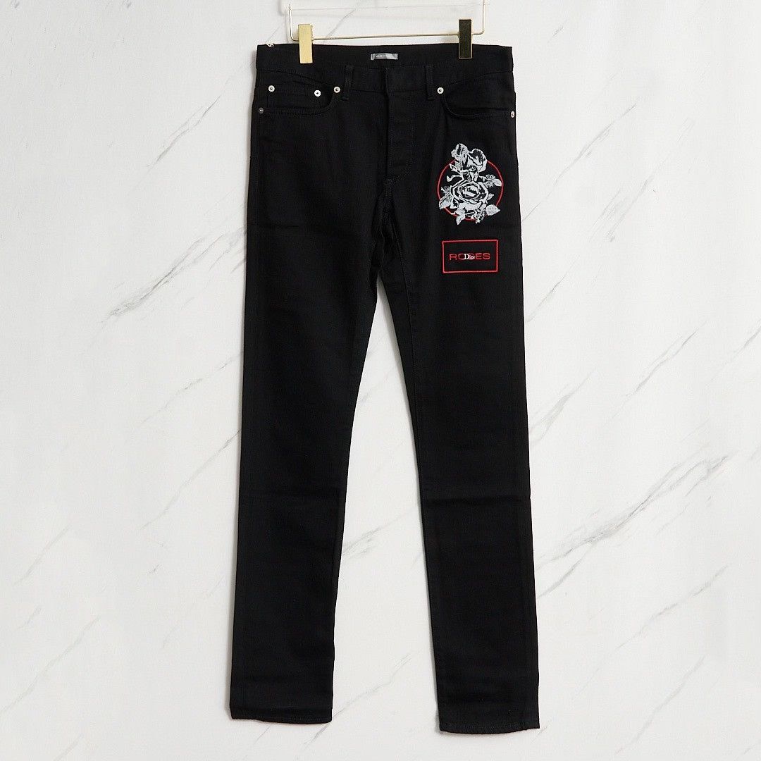 Dior Dior Rose Embroidery Jeans Size US 29 - 1 Thumbnail