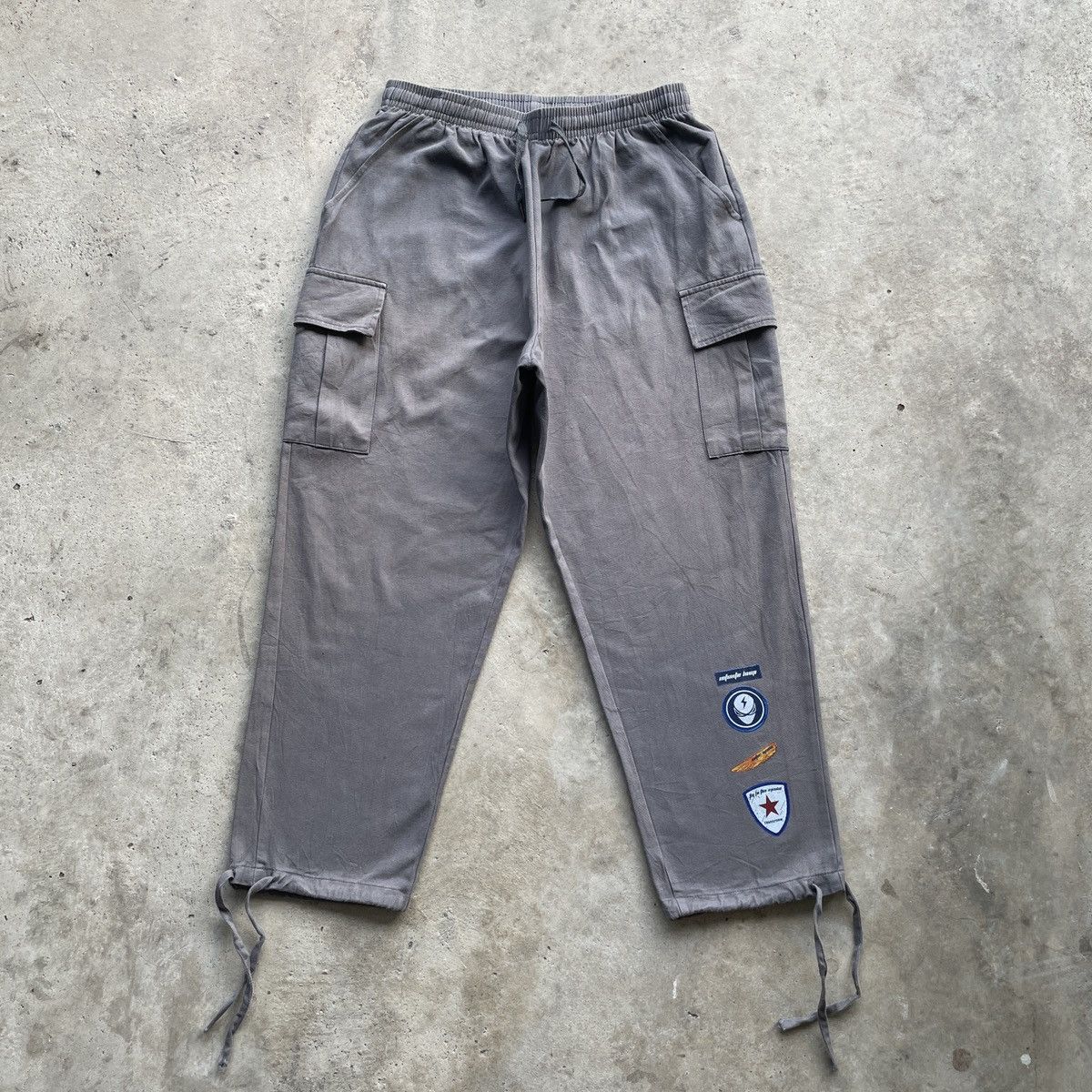 image of Hook Ups x Vintage Hook Faded Drawstring Waist Baggy Cargo Pants in Grey, Men's (Size 32)