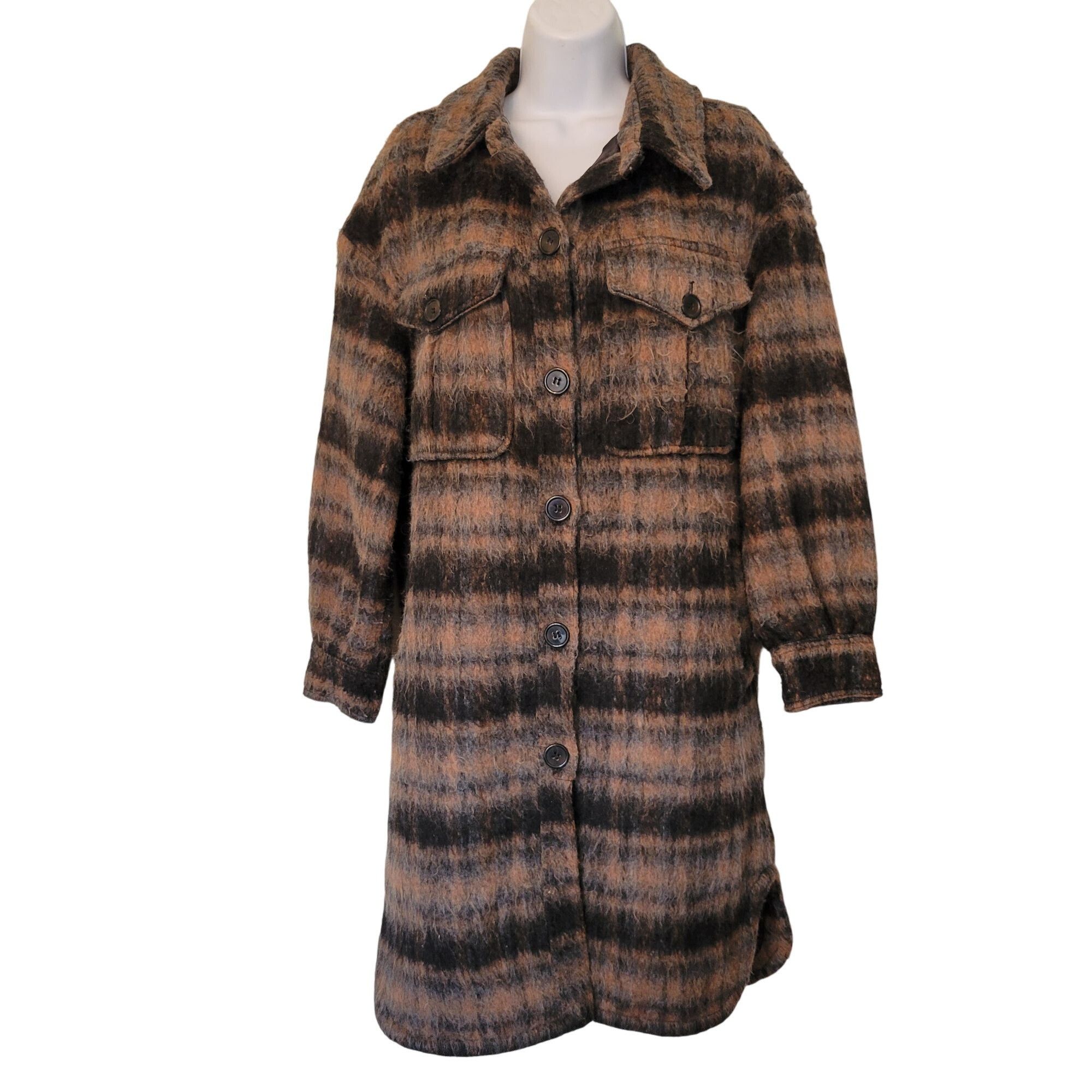 7 For All Mankind 7 For All Mankind Plaid Button Up Coat Pockets S Brown Black Size S / US 4 / IT 40 - 2 Thumbnail