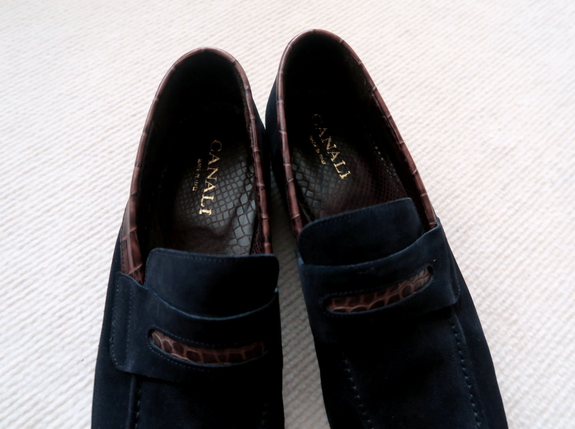Canali Canali Suede Croc-Embossed Leather Trim Penny Loafers Shoes Size US 10 / EU 43 - 7 Thumbnail