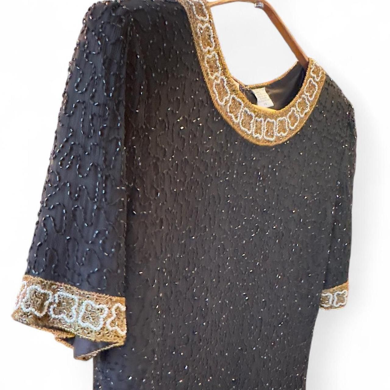 Vintage Silk Vintage Lawrence Kazar black and gold beaded top Size XS / US 0-2 / IT 36-38 - 3 Thumbnail