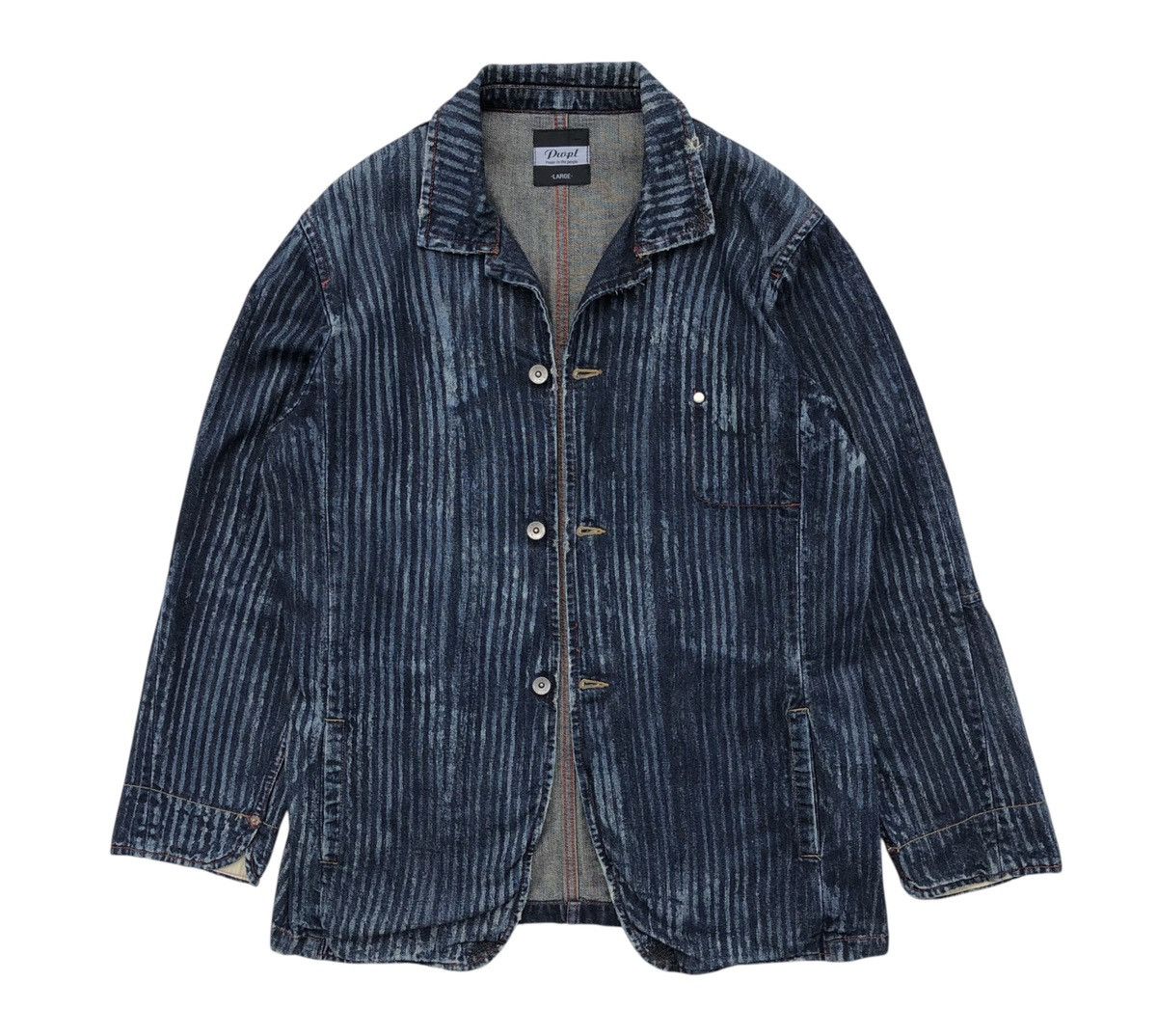 Japanese Brand Japanese Pwpl Riot Striped Indigo Workers Chore Denim Jacket Size US L / EU 52-54 / 3 - 2 Thumbnail