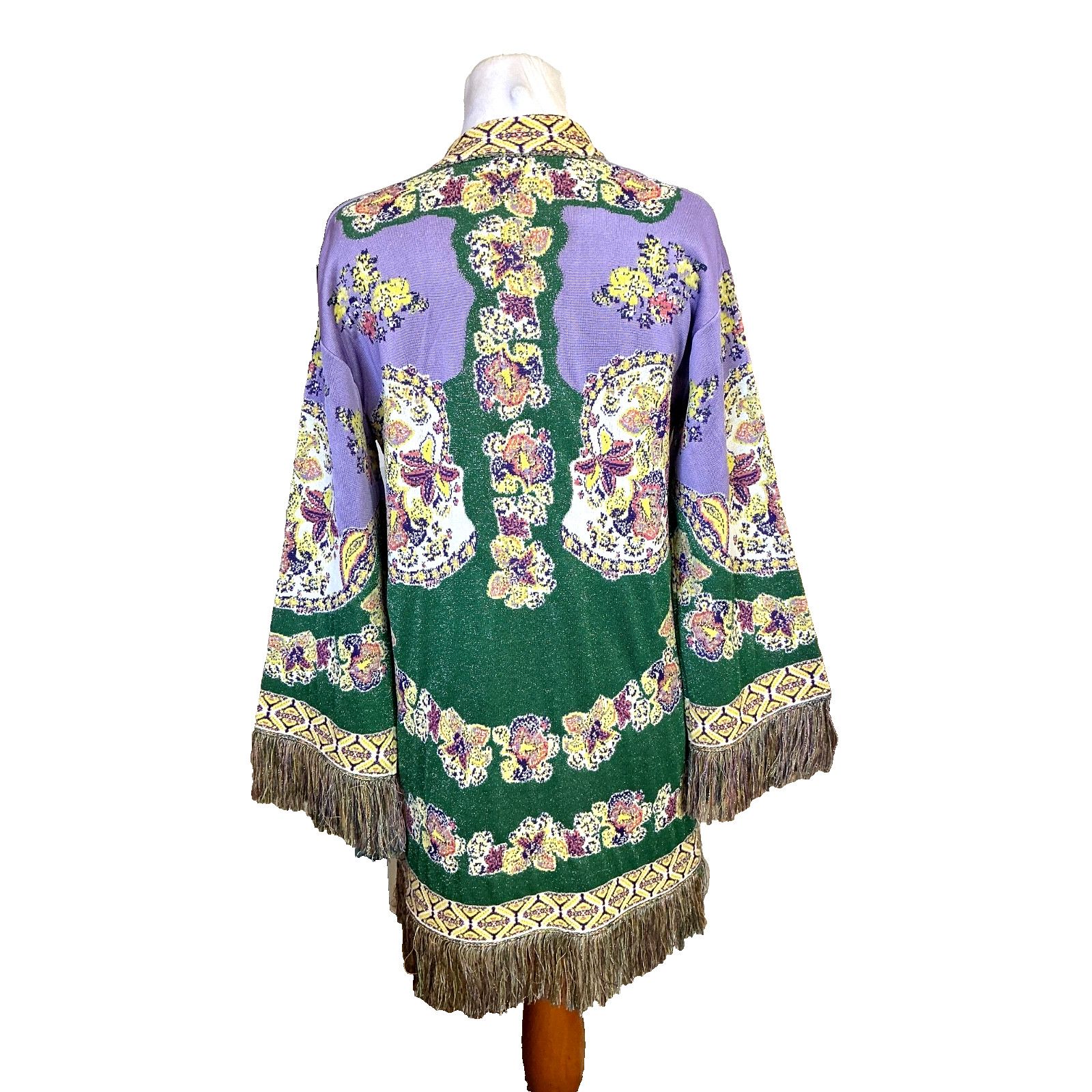 Etro ETRO 40 GREEN LAVENDAR SILVER METALLIC FRINGED CARDIGAN Size XL / US 12-14 / IT 48-50 - 1 Thumbnail