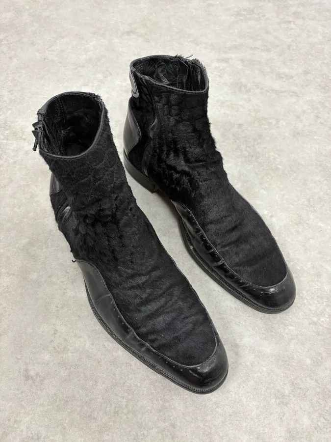 Emporio Armani 2000s Emporio Armani Pony Hair Black Leather Boots Size US 11 / EU 44 - 4 Thumbnail