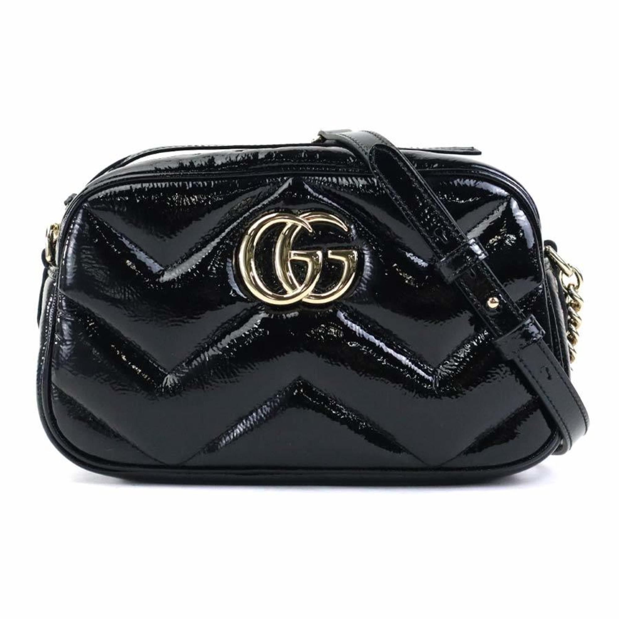 GUCCI GG Marmont Patent Leather Shoulder Bag Black Women's 802448