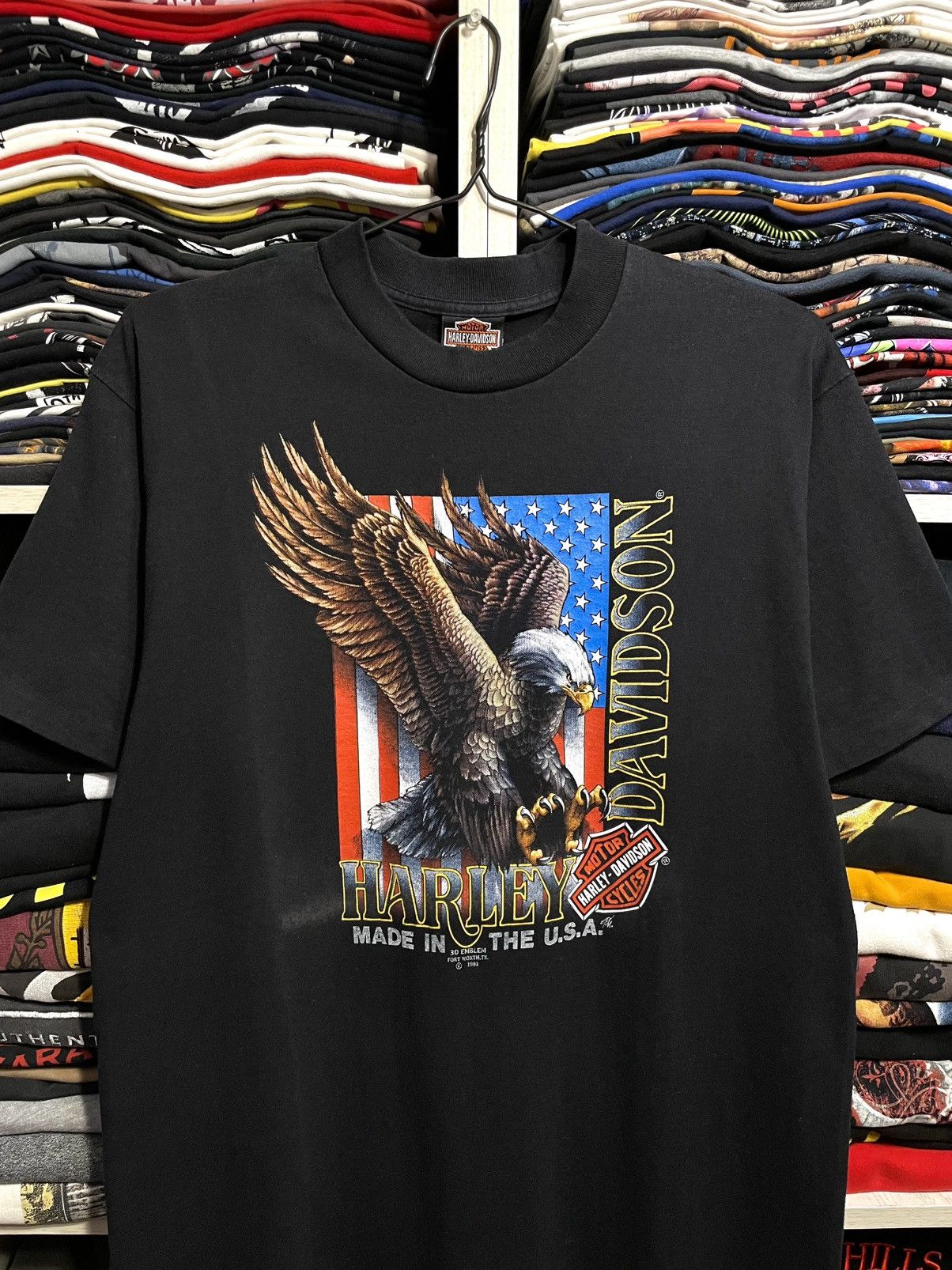 Harley Davidson Vintage 1991 3D Emblem Harley Davidson Eagle USA T-Shirt 90s Size US XL / EU 56 / 4 - 3 Thumbnail