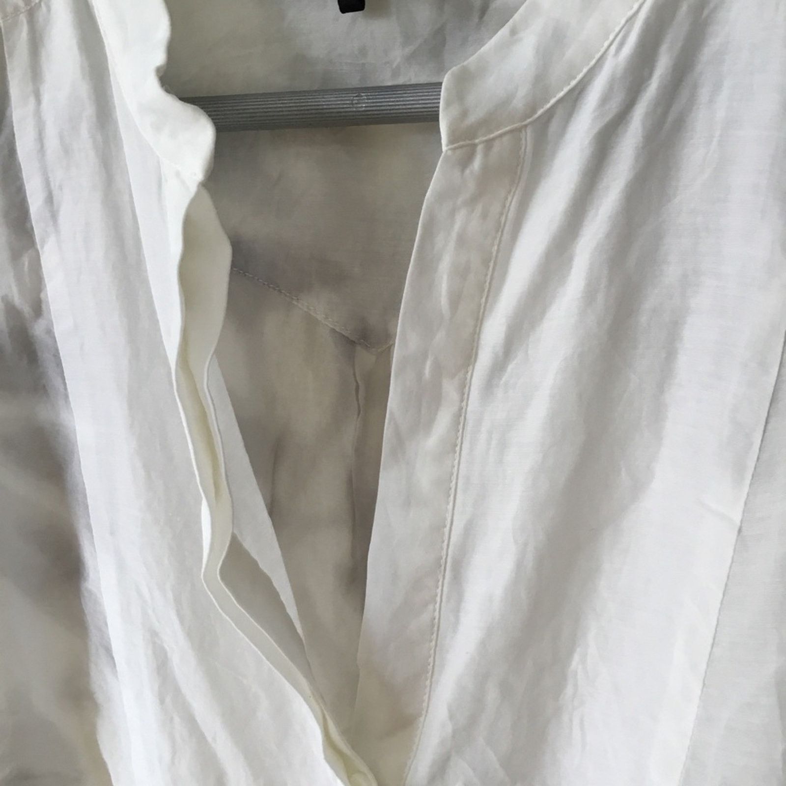 Bcbgmaxazria BCBGMaxAzria White& Gray Tie-Dye Roll-tab Sleeve Silk Blouse Size S / US 4 / IT 40 - 3 Thumbnail