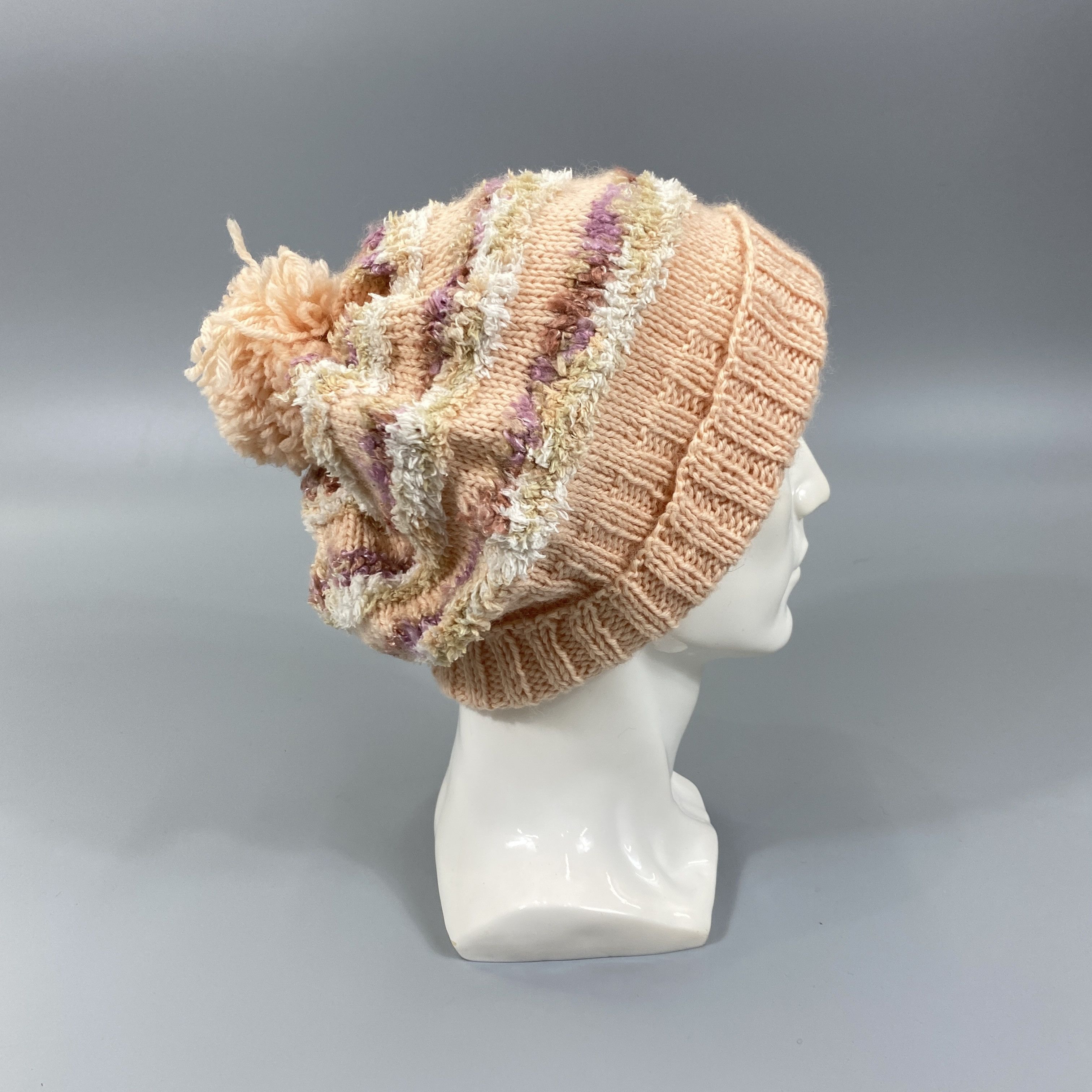 Japanese Brand Beanie with Puffy Knit With Pompom -BN743 Size ONE SIZE - 4 Thumbnail