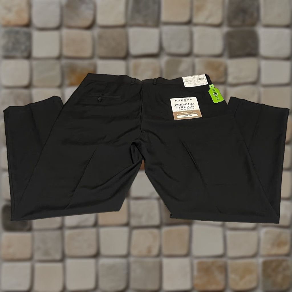 Haggar Haggar Men's Slim Dress Pants Straight Leg 36x30 Black NWT Stretch Premium Front Flat Front Regular Rise Modern City Preppy Mens Pants Size US 36 / EU 52 - 1 Thumbnail
