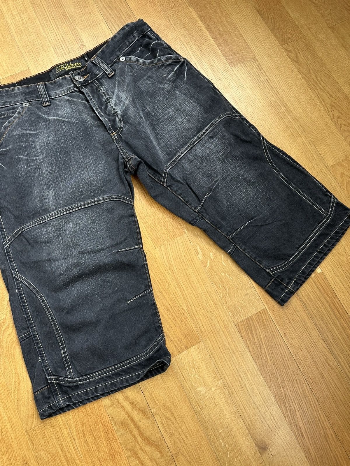 JNCO Vintage Fishbone Denim Baggy Shorts Dark Black Fit Size US 34 / EU 50 - 7 Thumbnail