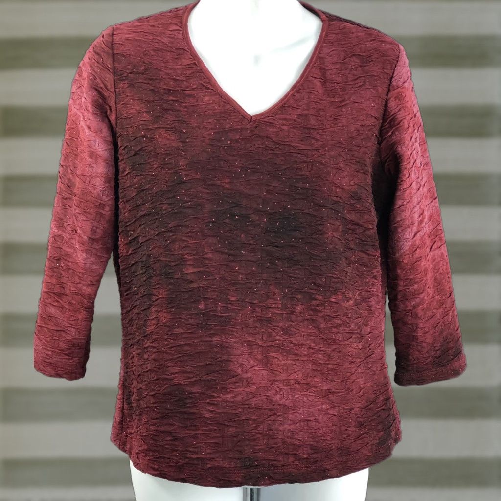 Vintage Vintage DB Sport Blouse Burgundy Tie Dye 3/4 Sleeve V-Neck Glitter Ruched Grunge Whimsigoth M Womens Size M / US 6-8 / IT 42-44 - 1 Thumbnail