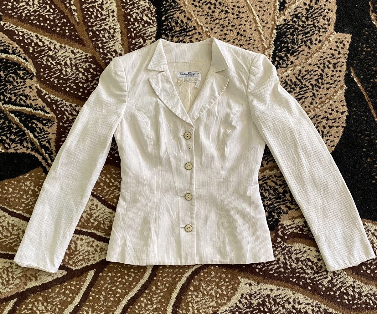 image of 1980’S Salvatore Ferragamo Biege Blazer in Beige, Women's (Size Medium)