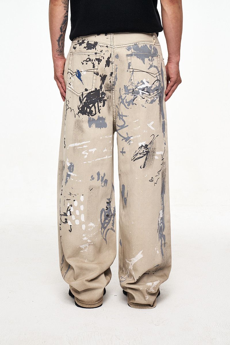 Vintage Painted Graffiti Baggy Jeans Streetwear Hip Hop Size US 33 - 4 Thumbnail