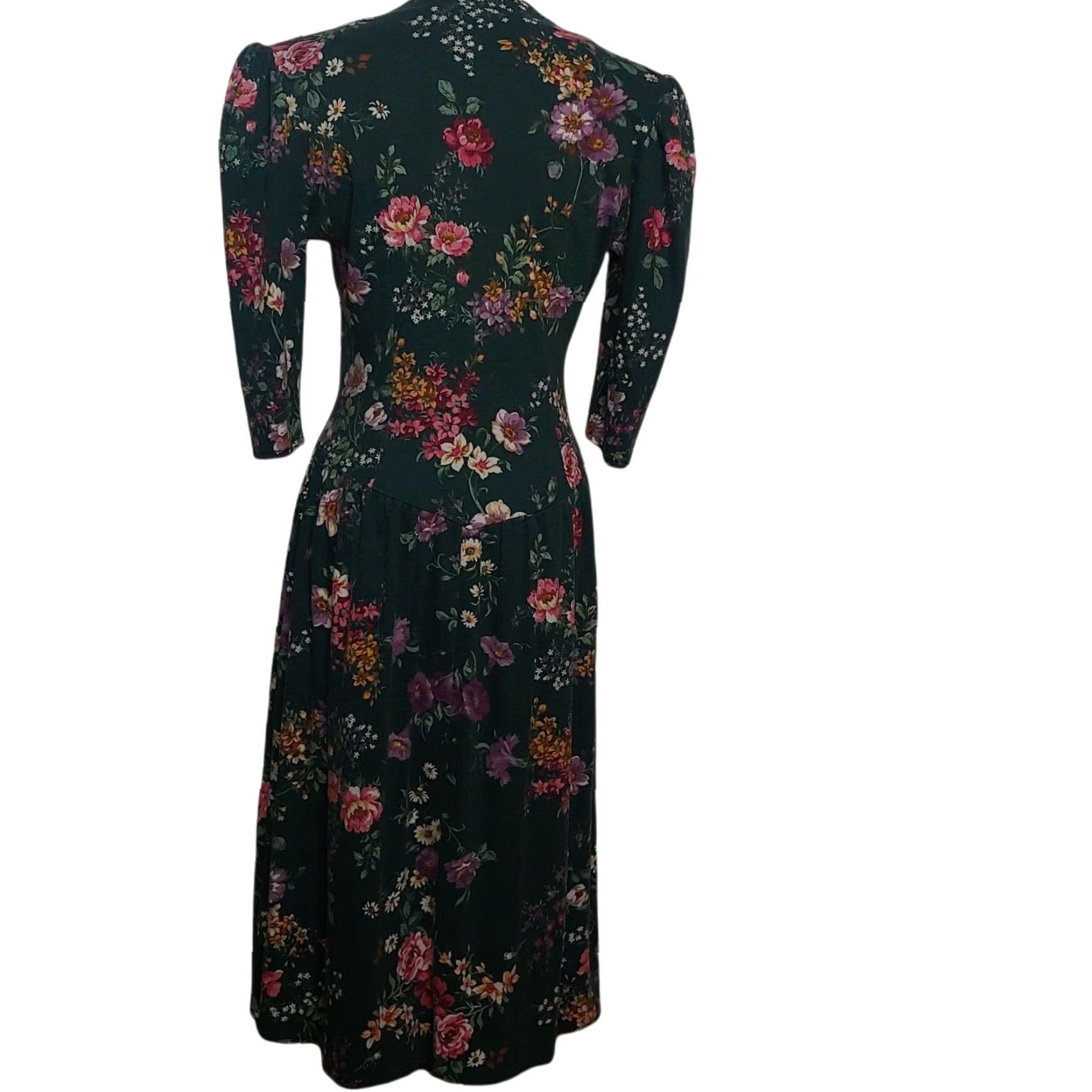 Vintage VINTAGE Scandels Dress Medium Green Floral Knit Cottagecore Drop Waist 1980s 1990s Womens Size M / US 6-8 / IT 42-44 - 4 Thumbnail