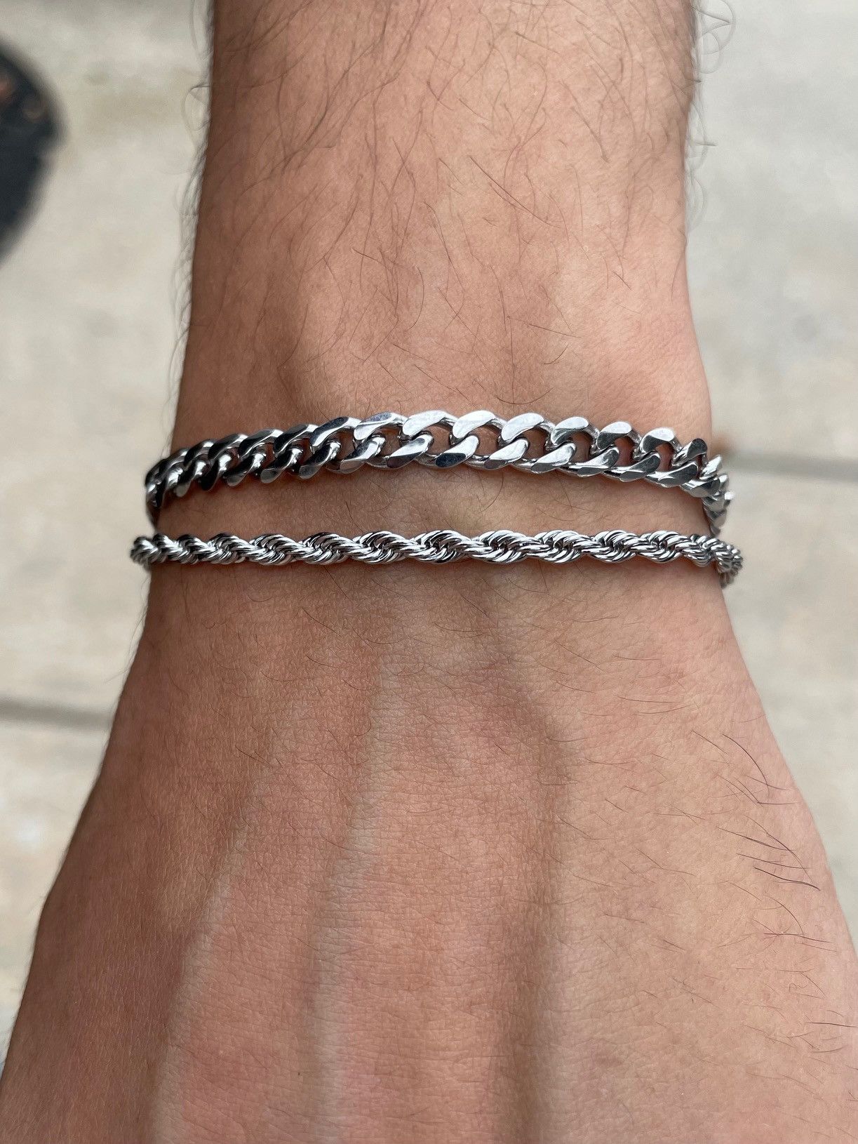 Jewelry Silver 5mm Cuban Link & 3mm Rope Bracelet Set Size ONE SIZE - 3 Thumbnail