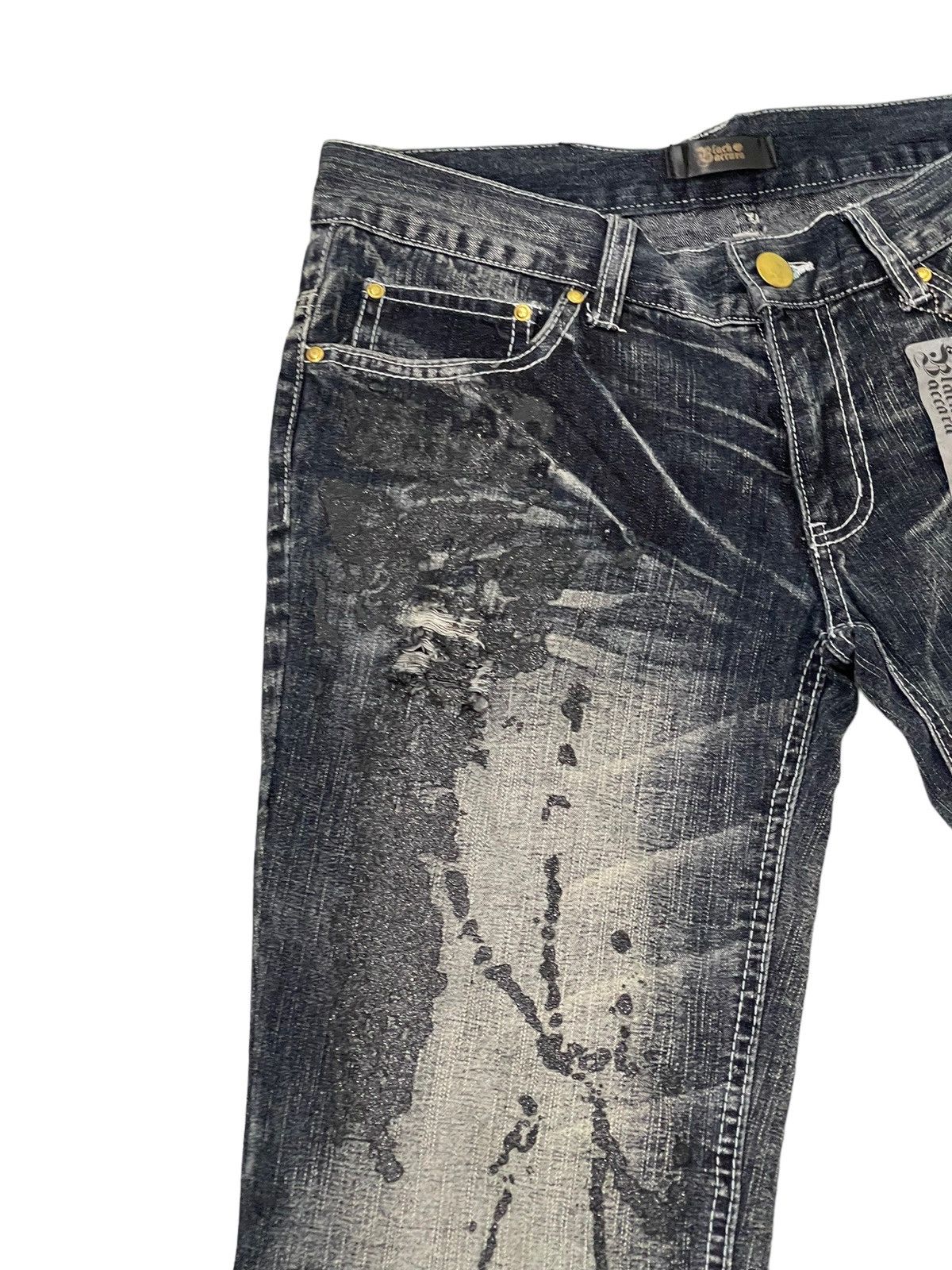 Japanese Brand Flare Jeans Black Baccara Distress Acid Wash Low Rise 8🟦0 Size US 29 - 8 Thumbnail