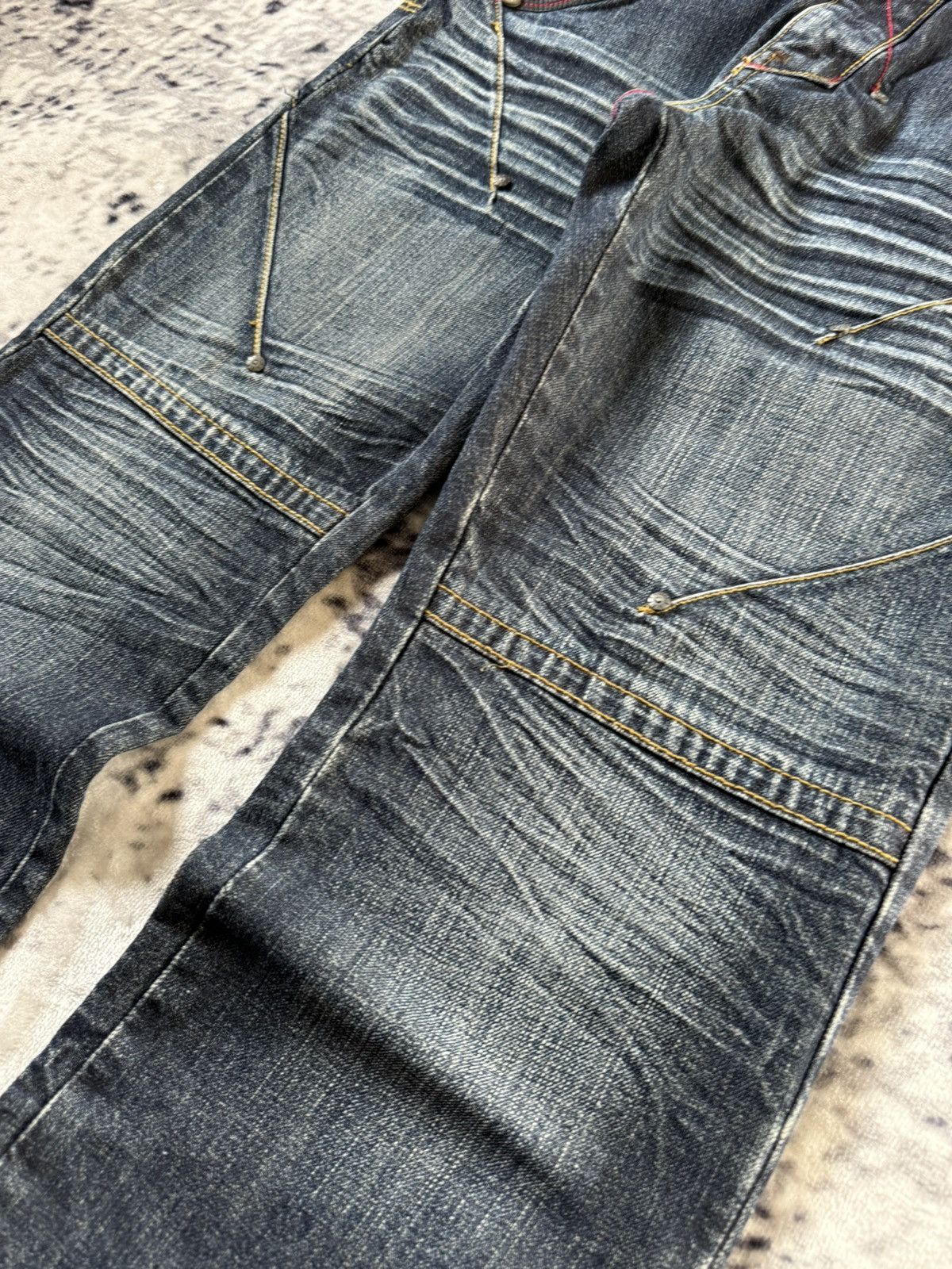 Japanese Brand Lemans Japan Claw Mark Whiskers Shadow Wash Jeans Size US 29 - 5 Thumbnail