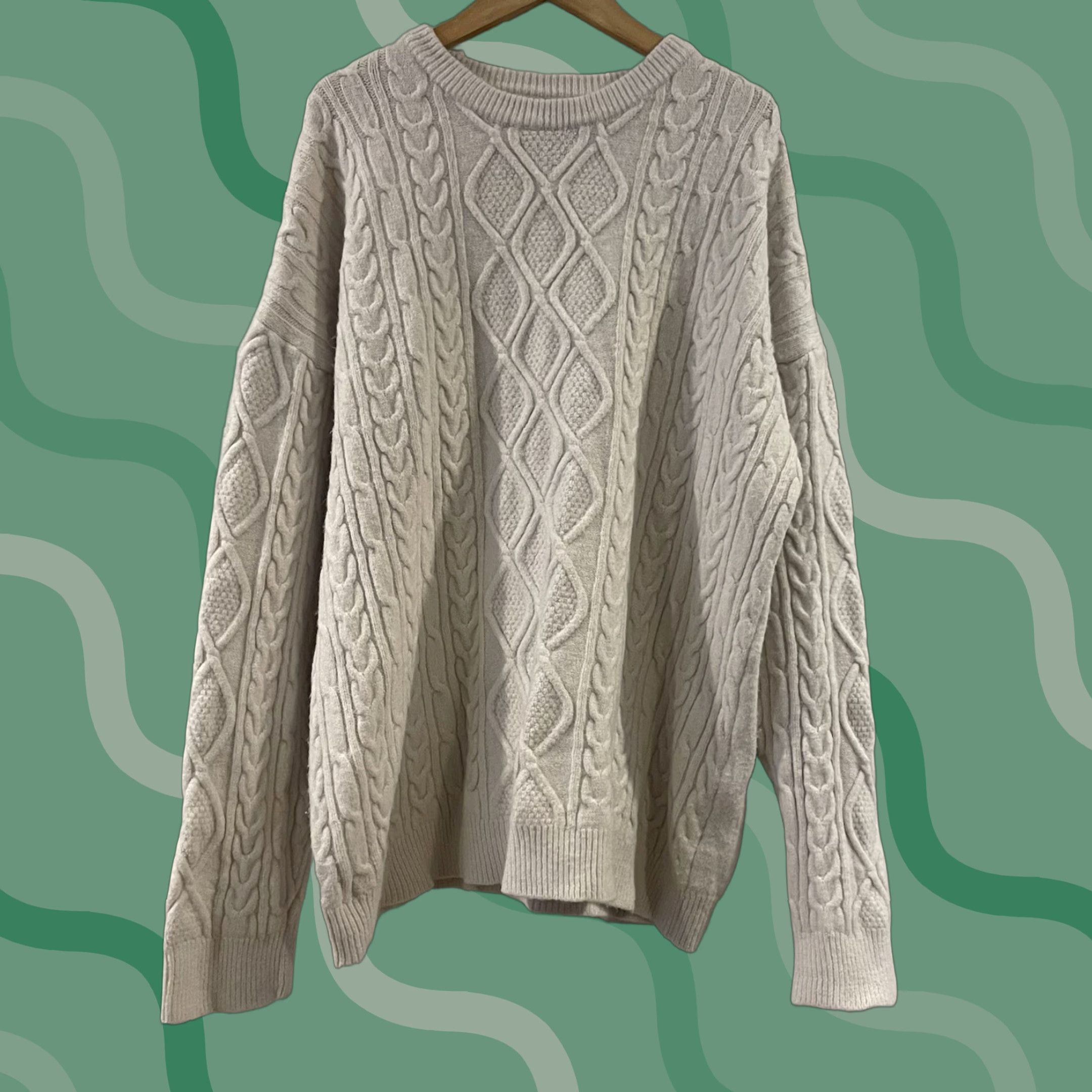 Vintage Aelfric Eden Womens Oversized Ivory Fisherman Cable Knit Sweater 2XL Crew Neck Pullover Knit Crew Neck Wool Blend Cream Women Sweater Size XXL / US 16-18 / IT 52-54 - 1 Thumbnail