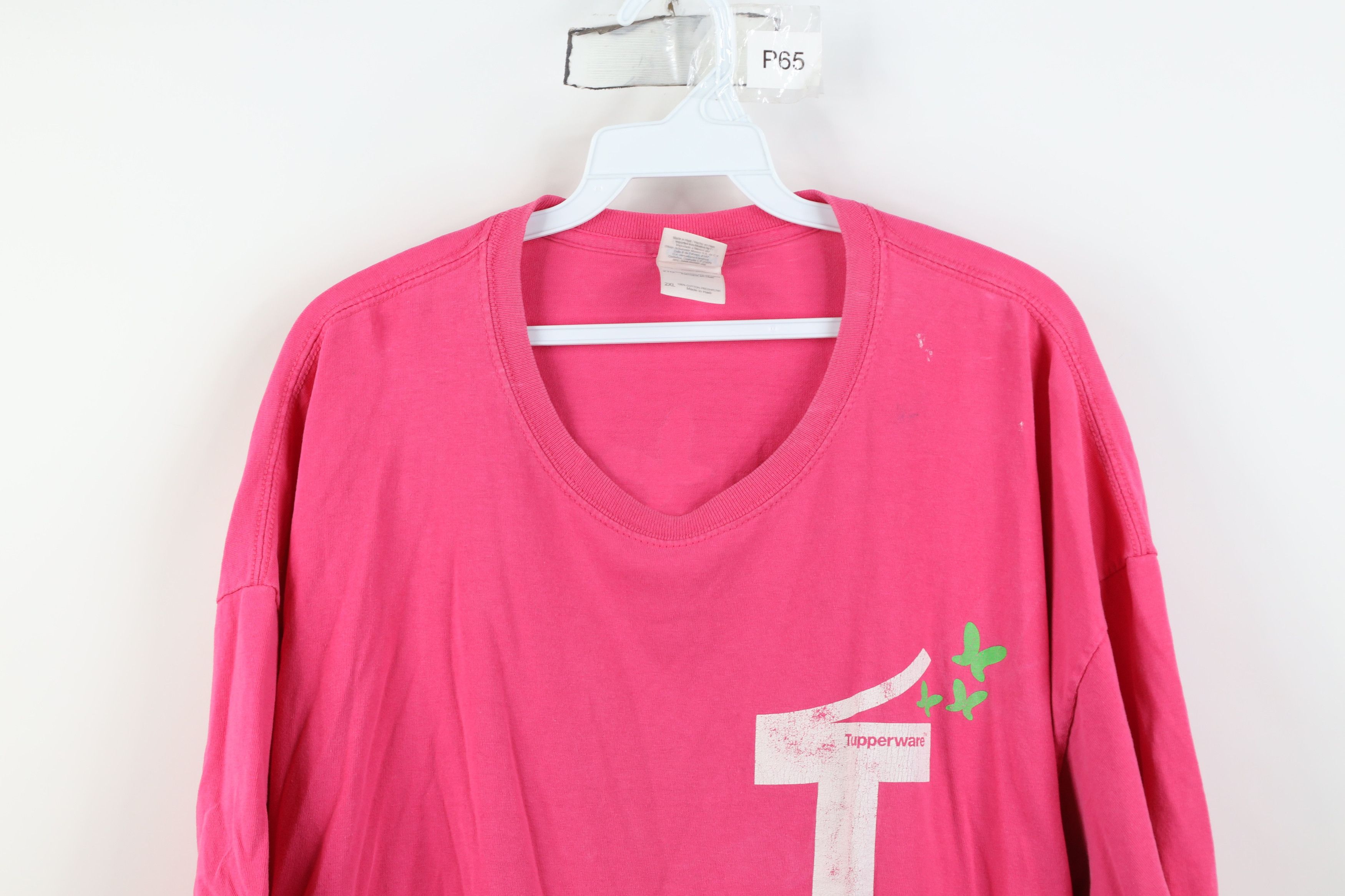 Vintage Vintage 90s Y2K Tupperware Butterfly T-Shirt Pink Cotton Size XXL / US 16-18 / IT 52-54 - 2 Thumbnail
