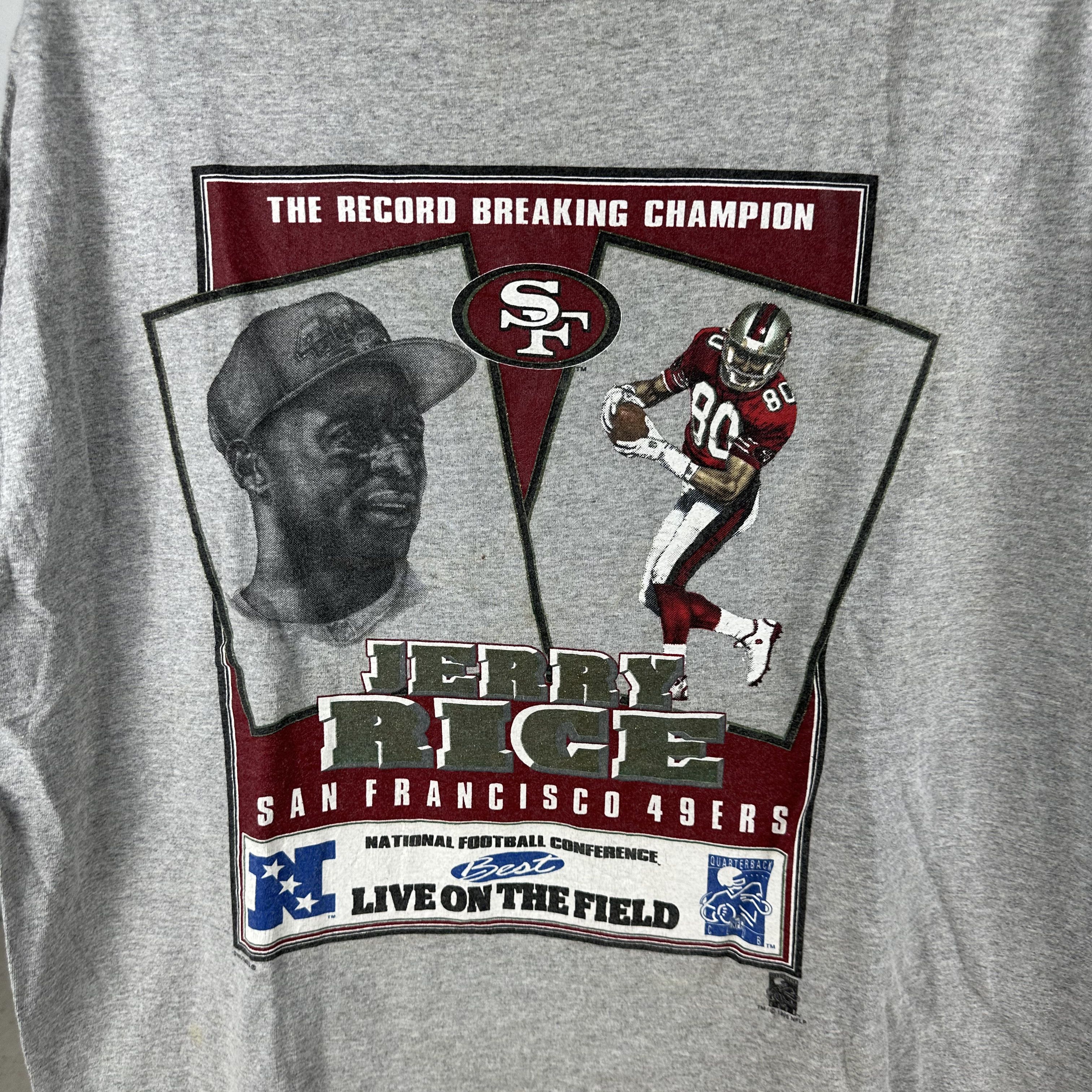 Vintage ​​​​Jerry Rice San Francisco 49ers NFL Record Champion Tee Size US XL / EU 56 / 4 - 2 Thumbnail