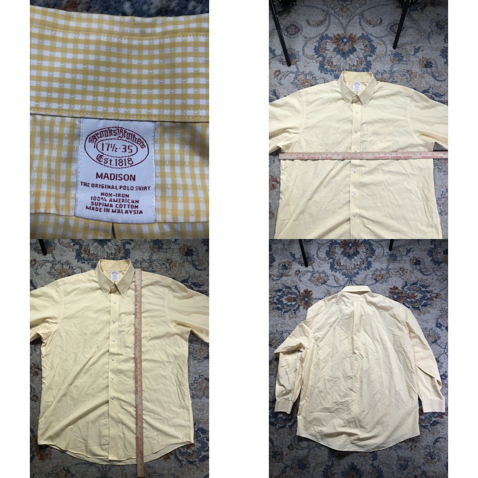 Brooks Brothers Brooks Brothers Madison Shirt Mens 17.5 34/35 Yellow Gingham Non Iron Supima Dress Shirt Button-Down Collar 100% Cotton Size US XXL / EU 58 / 5 - 8 Thumbnail