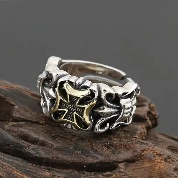 VIBE Punk Big Cross Ring Resizable Retro Gothic Style Size ONE SIZE - 4 Thumbnail