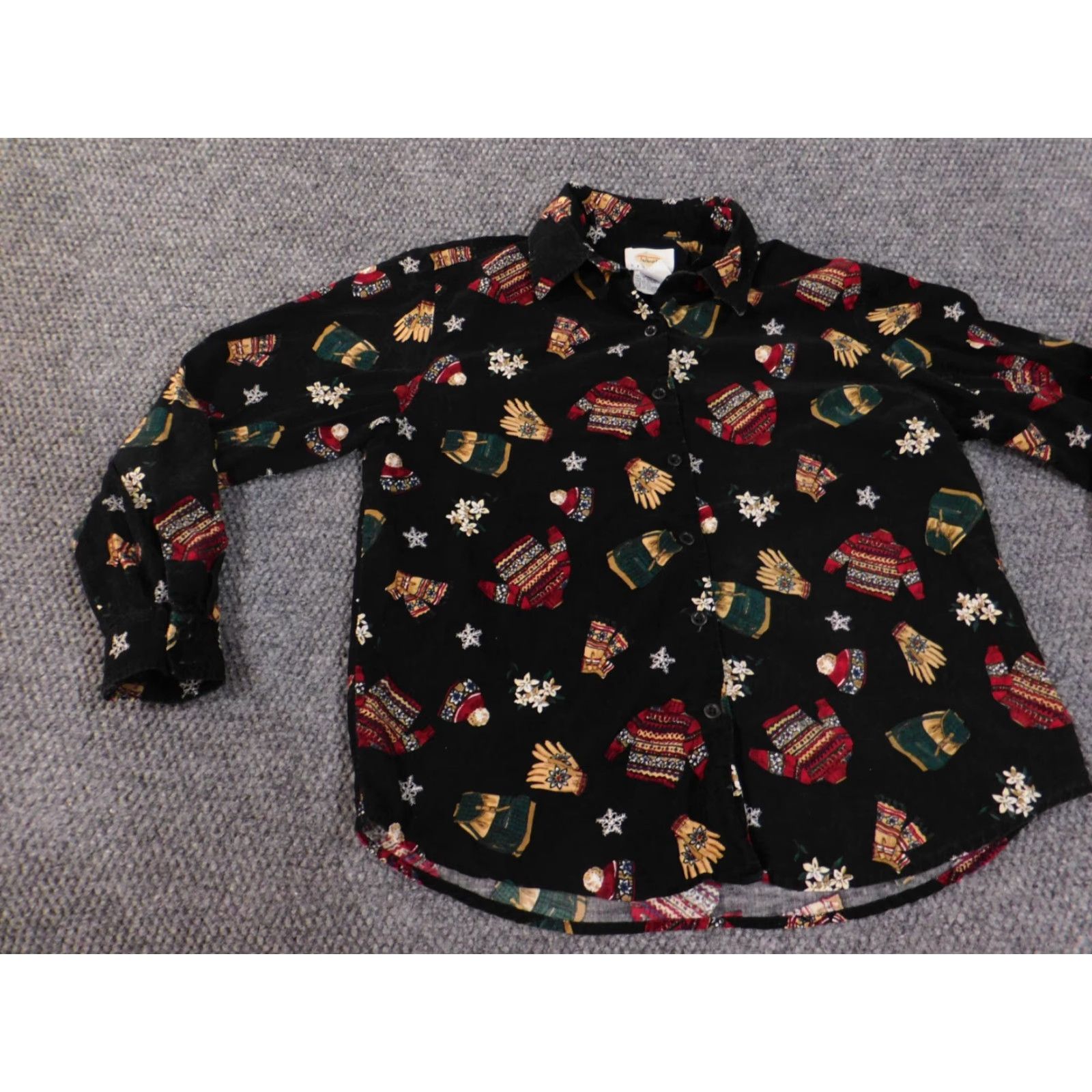 Talbots Talbots Petite Small Corduroy Button-Up Top Black Floral Cotton Womens PS Small Size S / US 4 / IT 40 - 3 Thumbnail