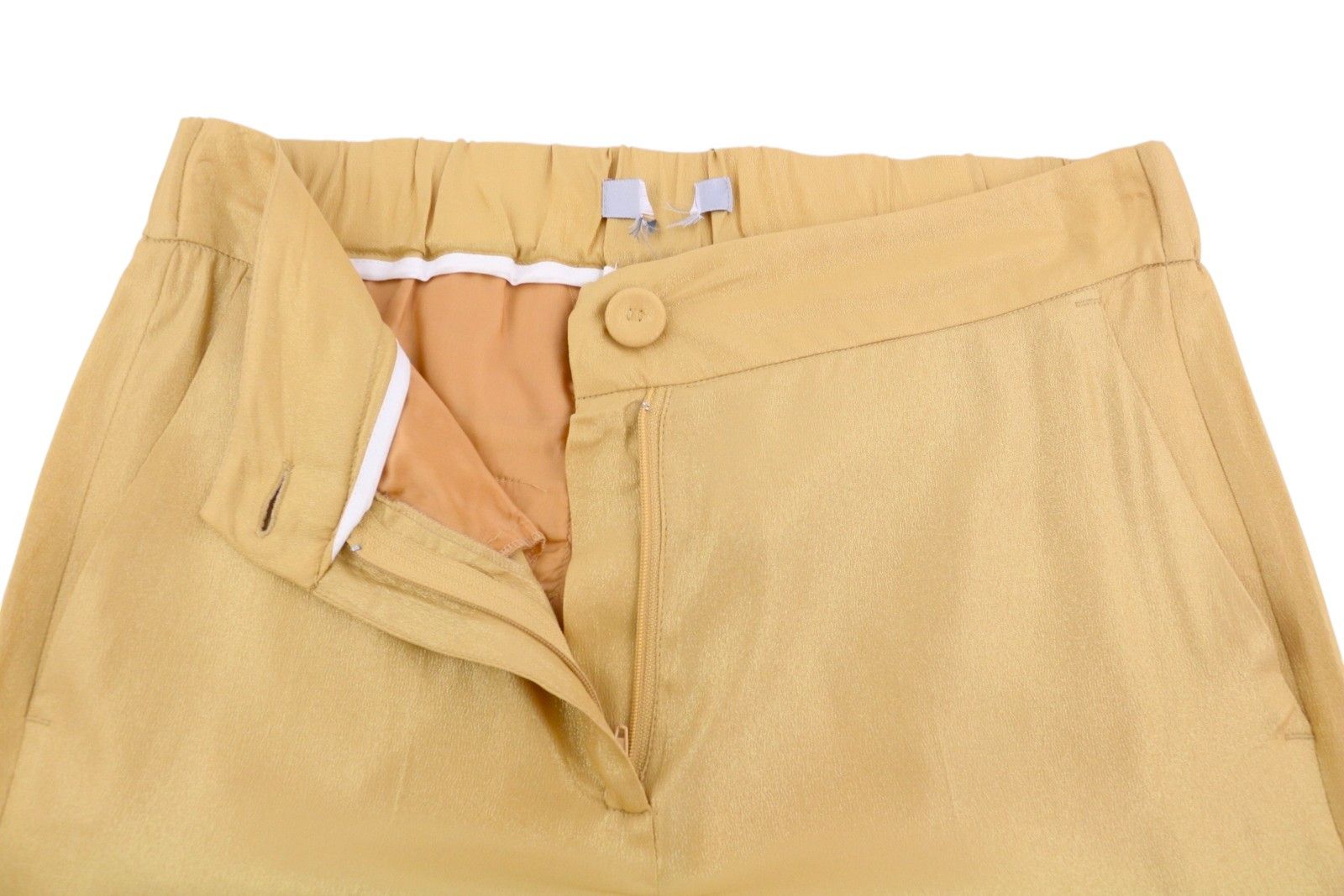 Max Mara W28 Yellow Gold Silk Glitter Cropped Trousers 88898 Size 28" / US 6 / IT 42 - 5 Thumbnail