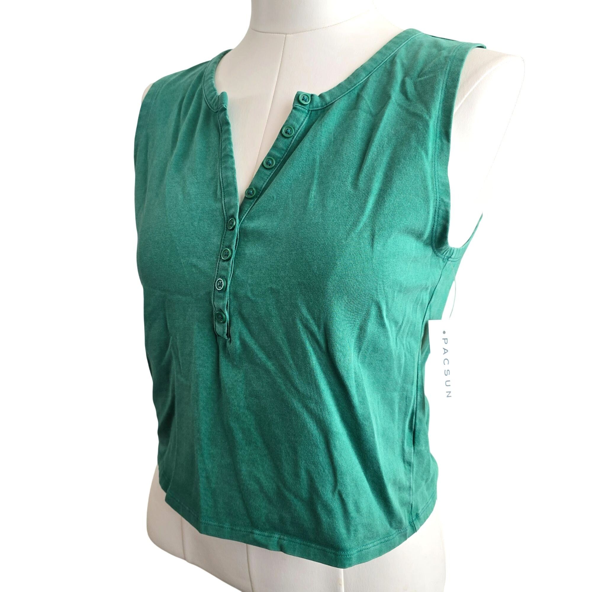 Pacsun PacSun Sleeveless Tank Top Womens Green Button-Up Size XL j Size XL / US 12-14 / IT 48-50 - 2 Thumbnail