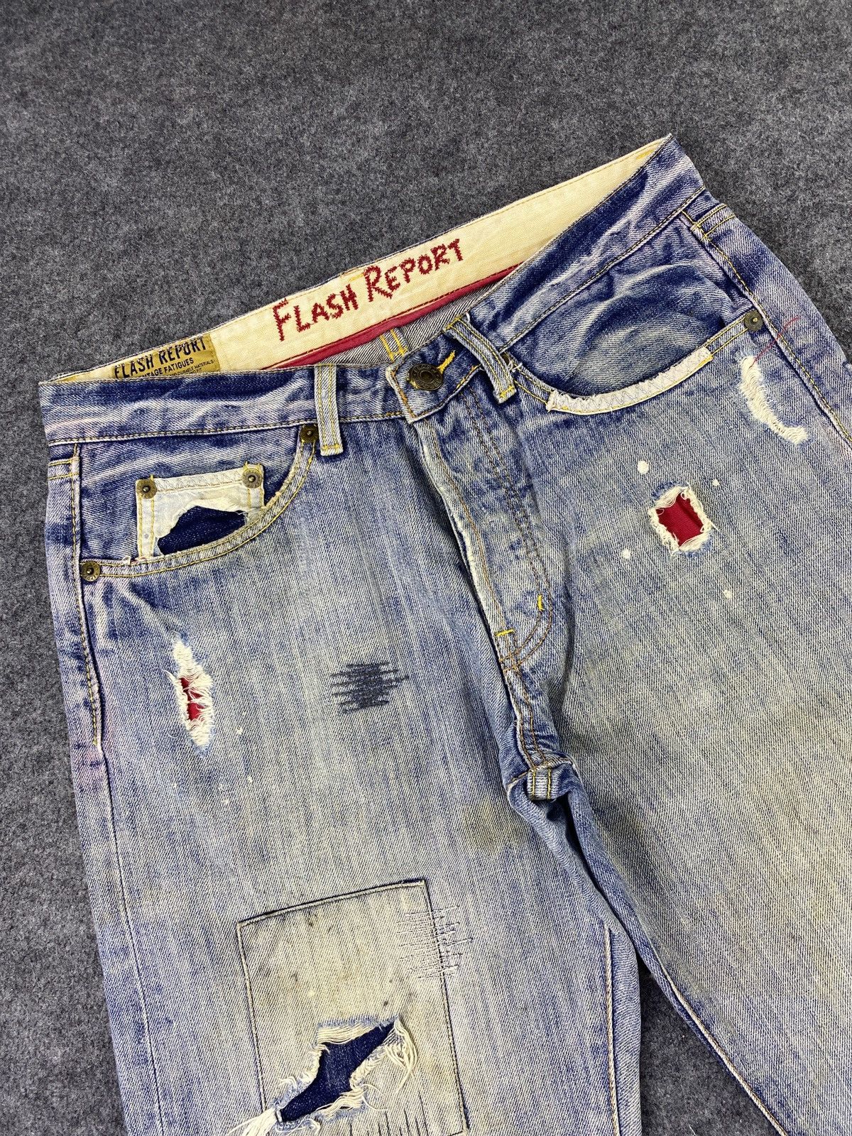 Japanese Brand × Jean Flash Report Distress Blue Wash Denim - J972 Size US 33 - 16 Thumbnail