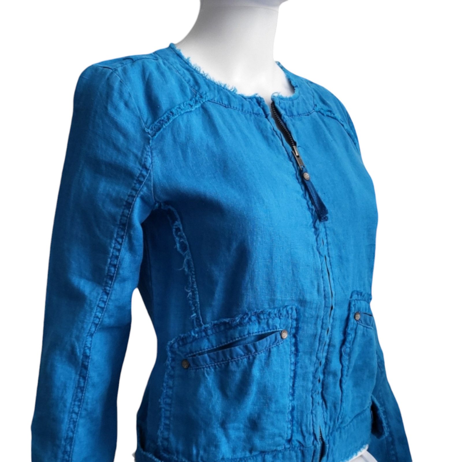 Michael Stars NWT MICHAEL STARS Cropped Moto 100% Linen Jacket Blue XS Size XS / US 0-2 / IT 36-38 - 6 Thumbnail