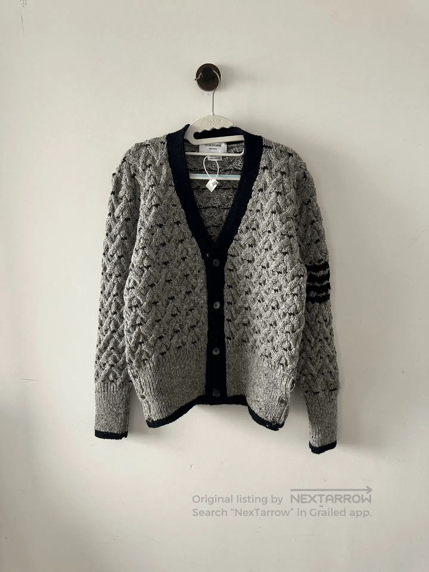 Thom Browne Thom Browne Gray Cable-Knit Cardigan. Size US XL / EU 56 / 4 - 1 Thumbnail