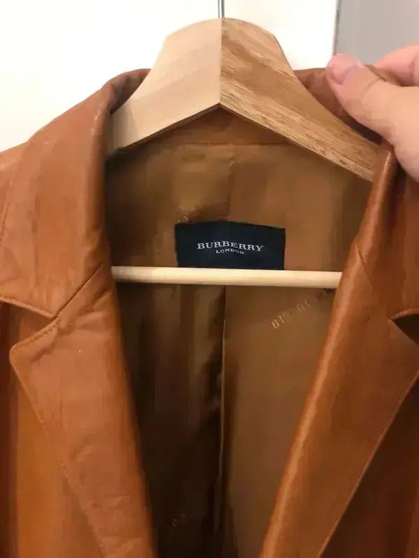 Burberry × Vintage BURBERRY Jacket Leather Coat Blazer Brown Vintage Size L / US 10 / IT 46 - 2 Thumbnail
