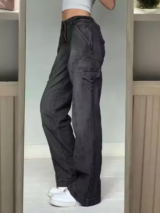 image of Vintage Patchwork Cargo Pants, , High Waist Jeans in Black, Women's (Size 26)