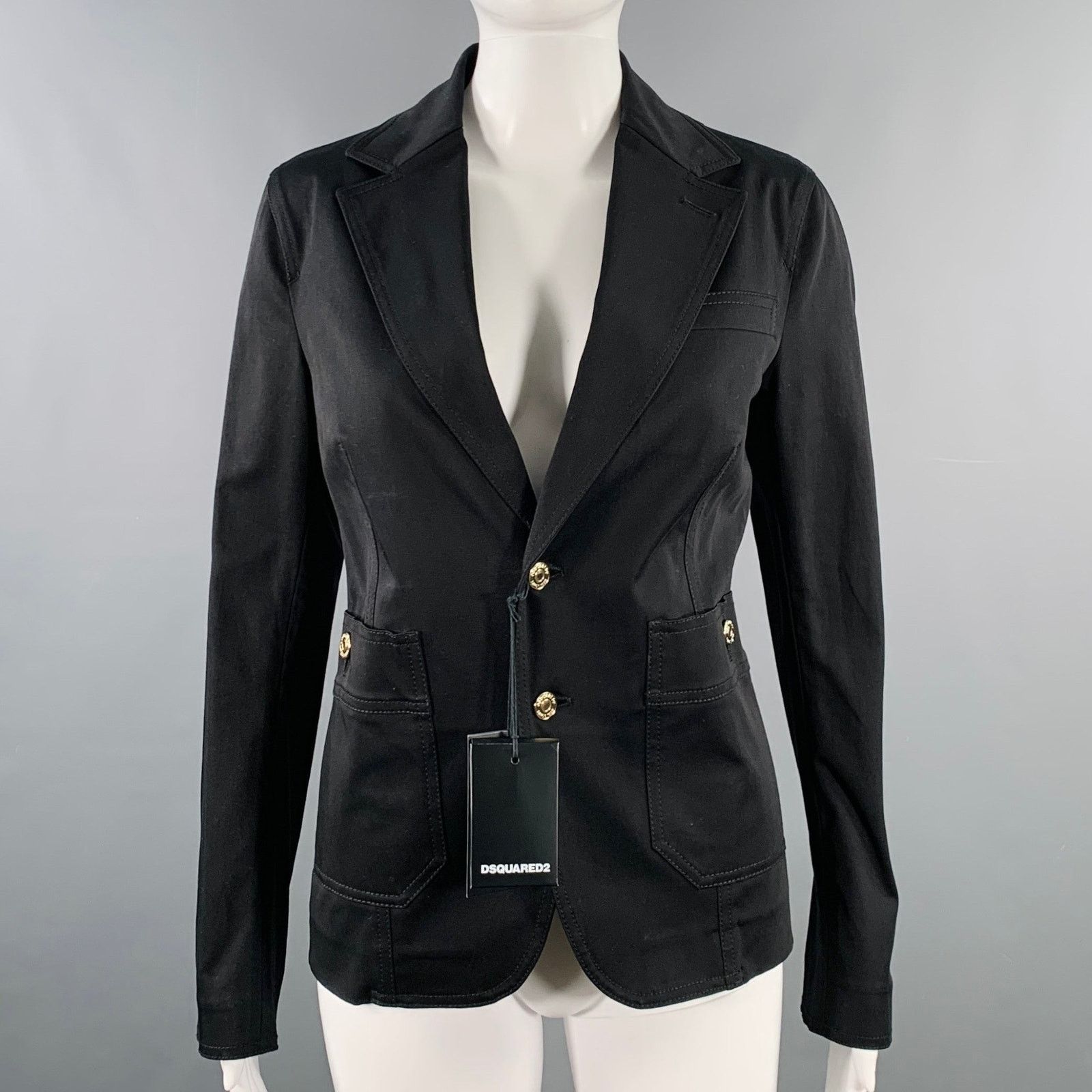 Dsquared2 DSQUARED2 Size 8 Black Cotton Blend Single Breasted Jacket Size M / US 6-8 / IT 42-44 - 1 Thumbnail