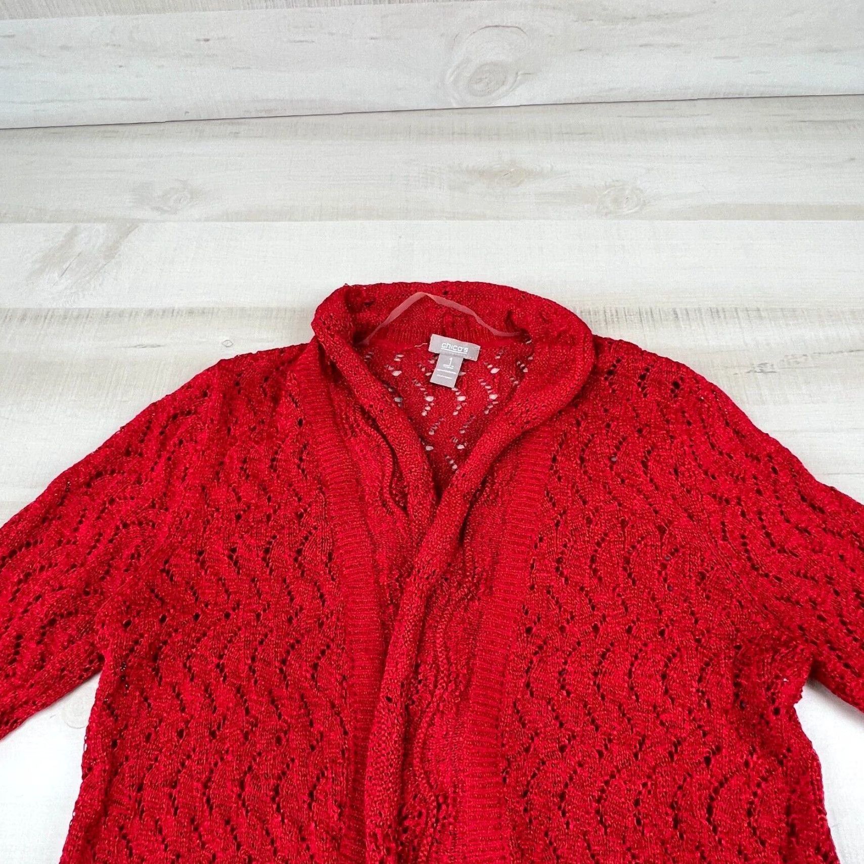 Vintage Chico's Womens Small Red Open Front Cardigan Sweater 3/4 Sleeve Knit Casual Women Size S / US 4 / IT 40 - 2 Thumbnail