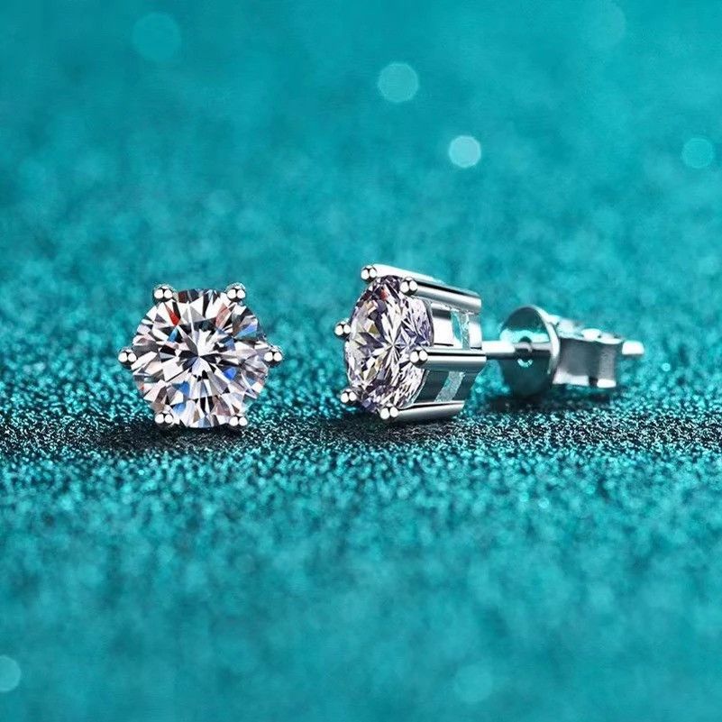 Jewelry 925 Silver Moissanite Classic 6 Claws Earrings Size ONE SIZE - 5 Thumbnail
