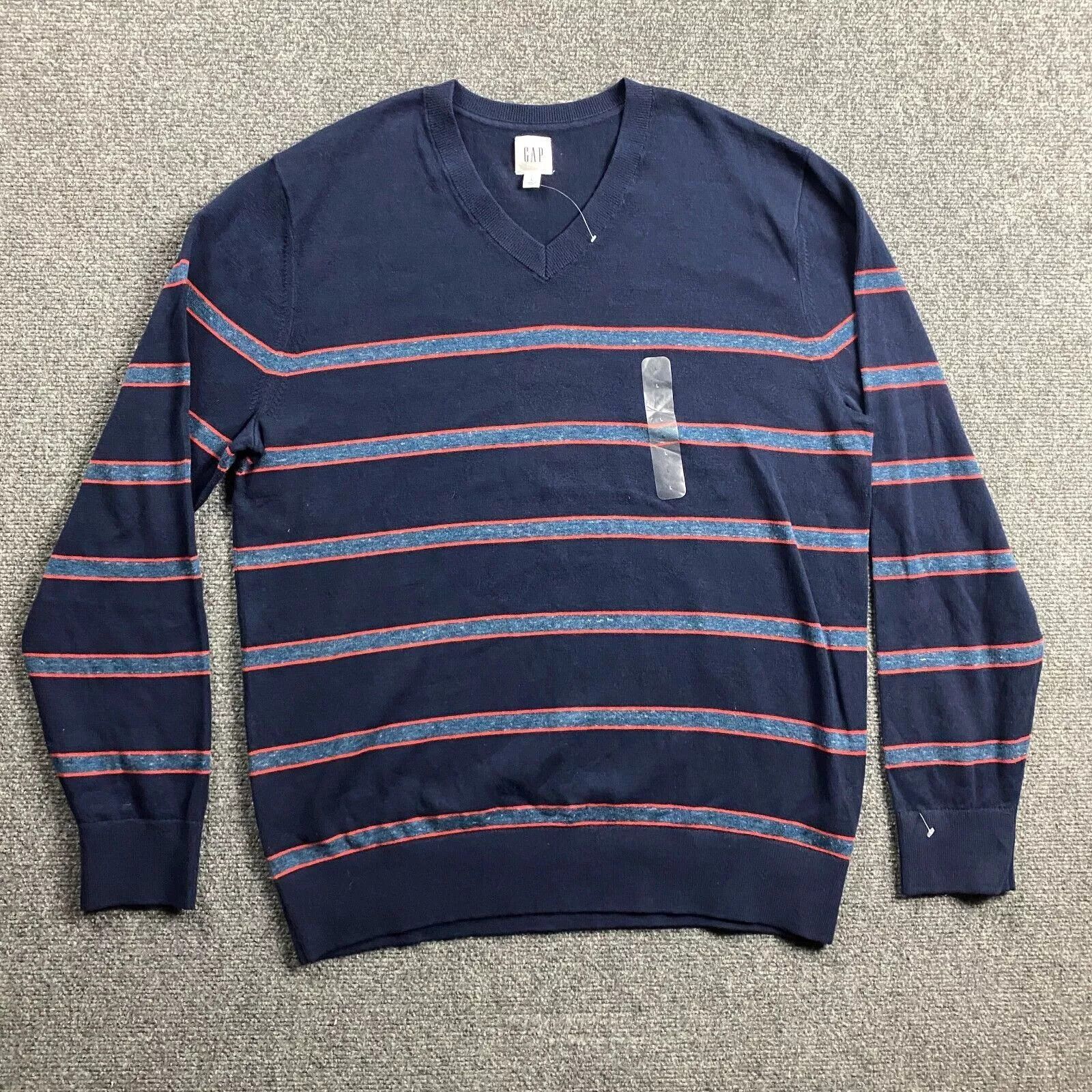 Gap Gap Sweater Men's Large Blue Striped V-Neck Pullover NWT Size US L / EU 52-54 / 3 - 1 Thumbnail