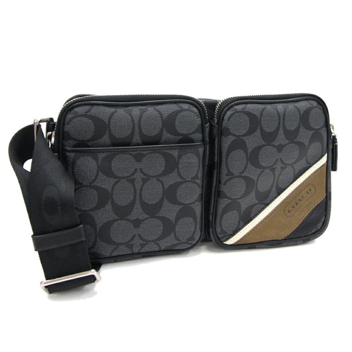 Coach Coach Waist Bag Heritage Stripe 70337 Black PVC Men's Body