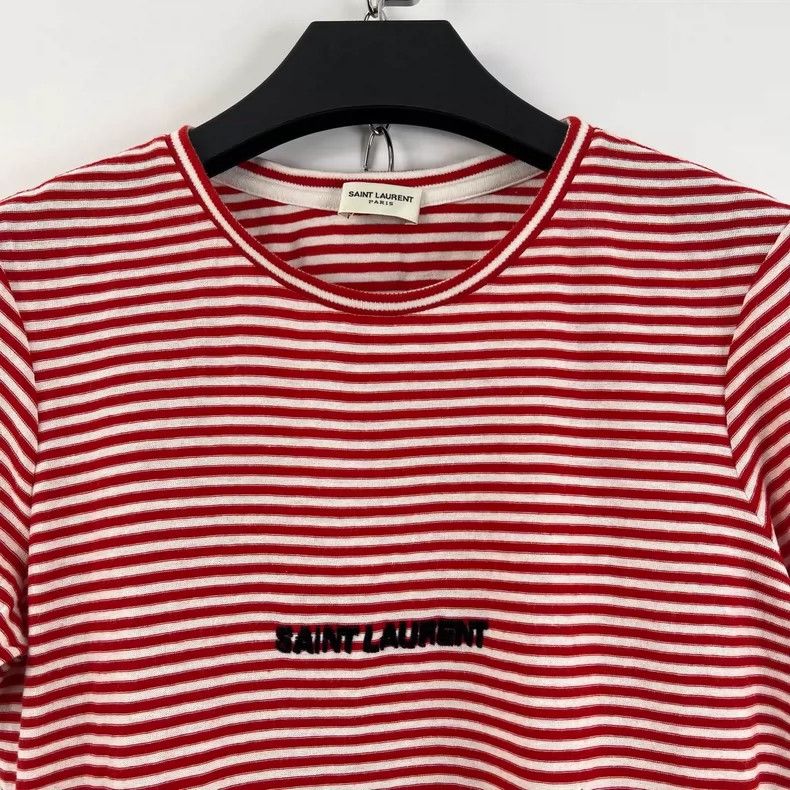 Saint Laurent Paris Saint Laurent ParisRed and white striped flocking logo sho Size M / US 6-8 / IT 42-44 - 1 Thumbnail