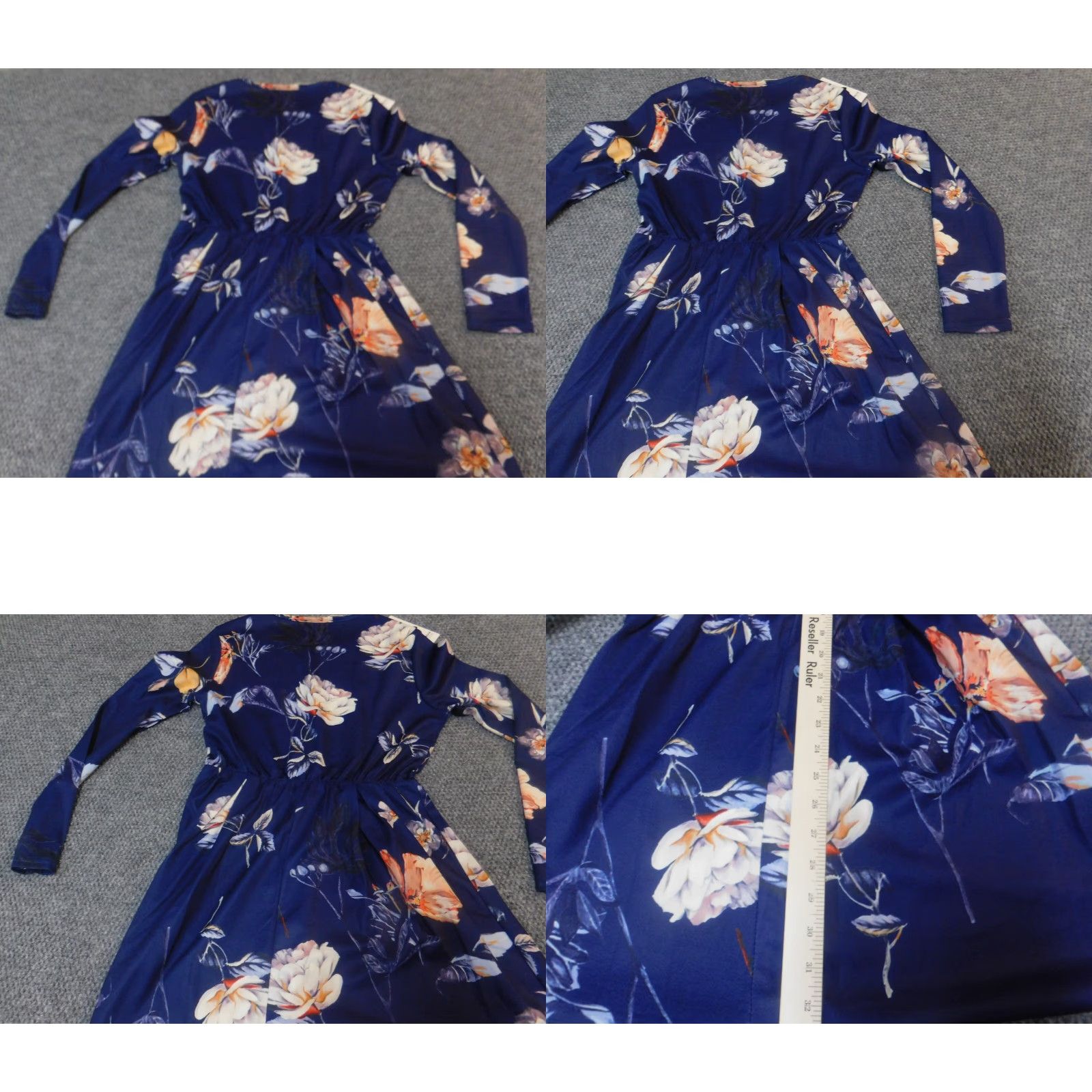 Vintage Angashion Womens Dress A-Line Long Sleeve Mock Neck Blue Floral Knit Nylon Puff Sleeve Casual M Size M / US 6-8 / IT 42-44 - 8 Thumbnail