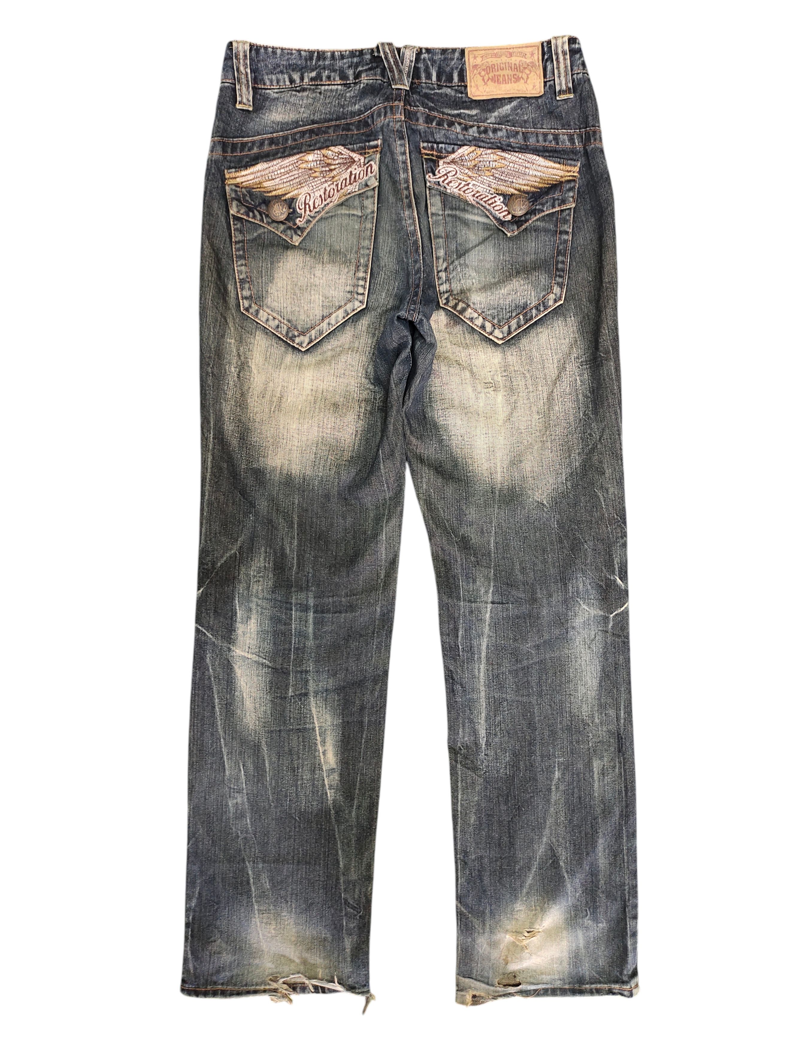 Restoration Japan Wing Embroidered Clawmark Distress Jeans