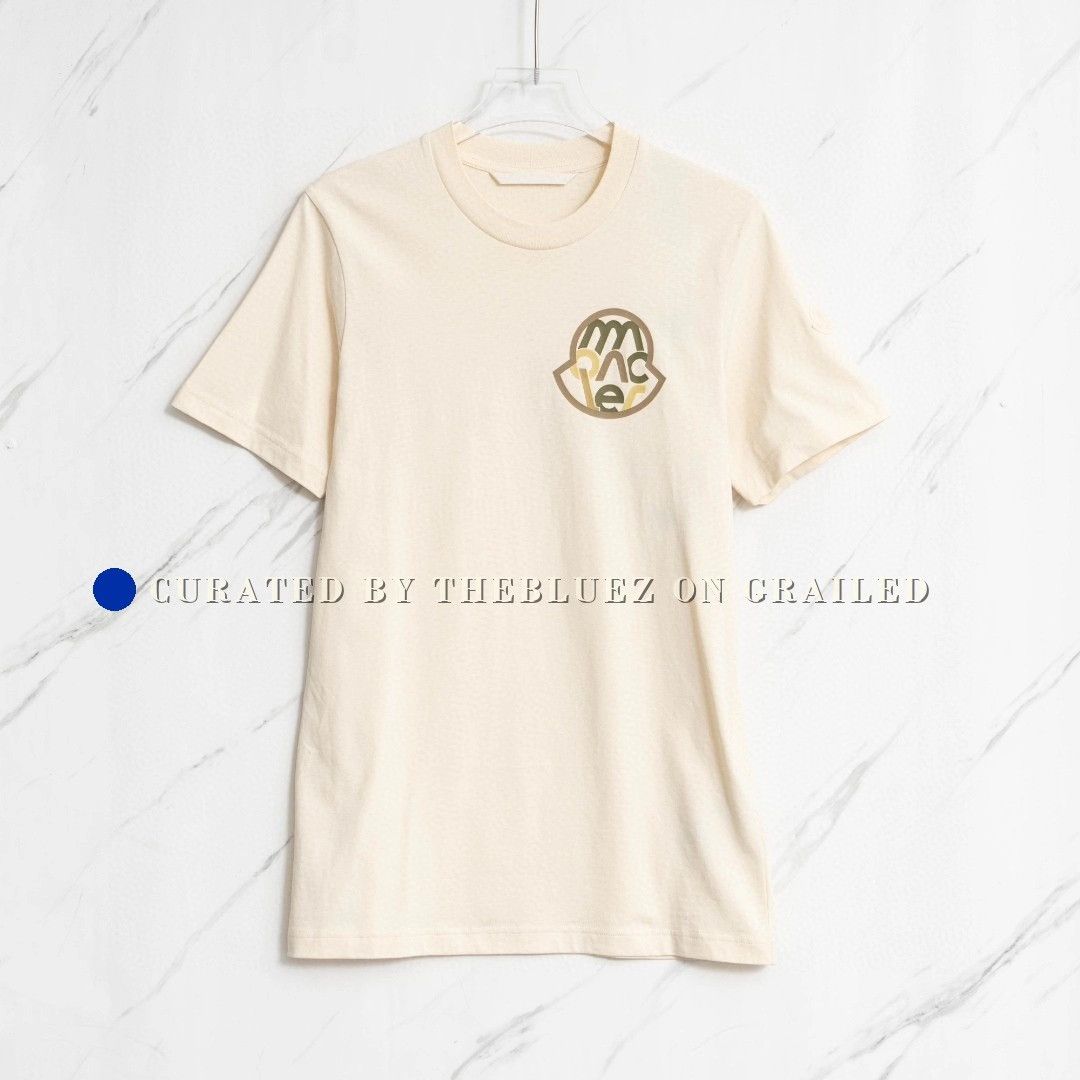 Moncler Men's Letter Print T-Shirt in Beige, Men's