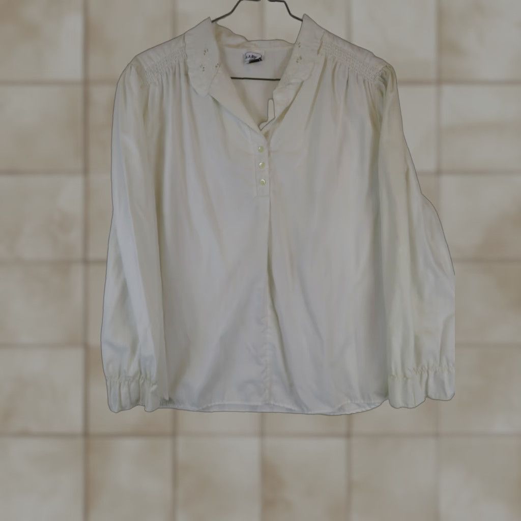 Vintage VINTAGE J.J. Rich White Blouse Shirt Womens Large USA Made Shirt Regular 50s 60s 70s Cotton Breathable Size L / US 10 / IT 46 - 1 Thumbnail