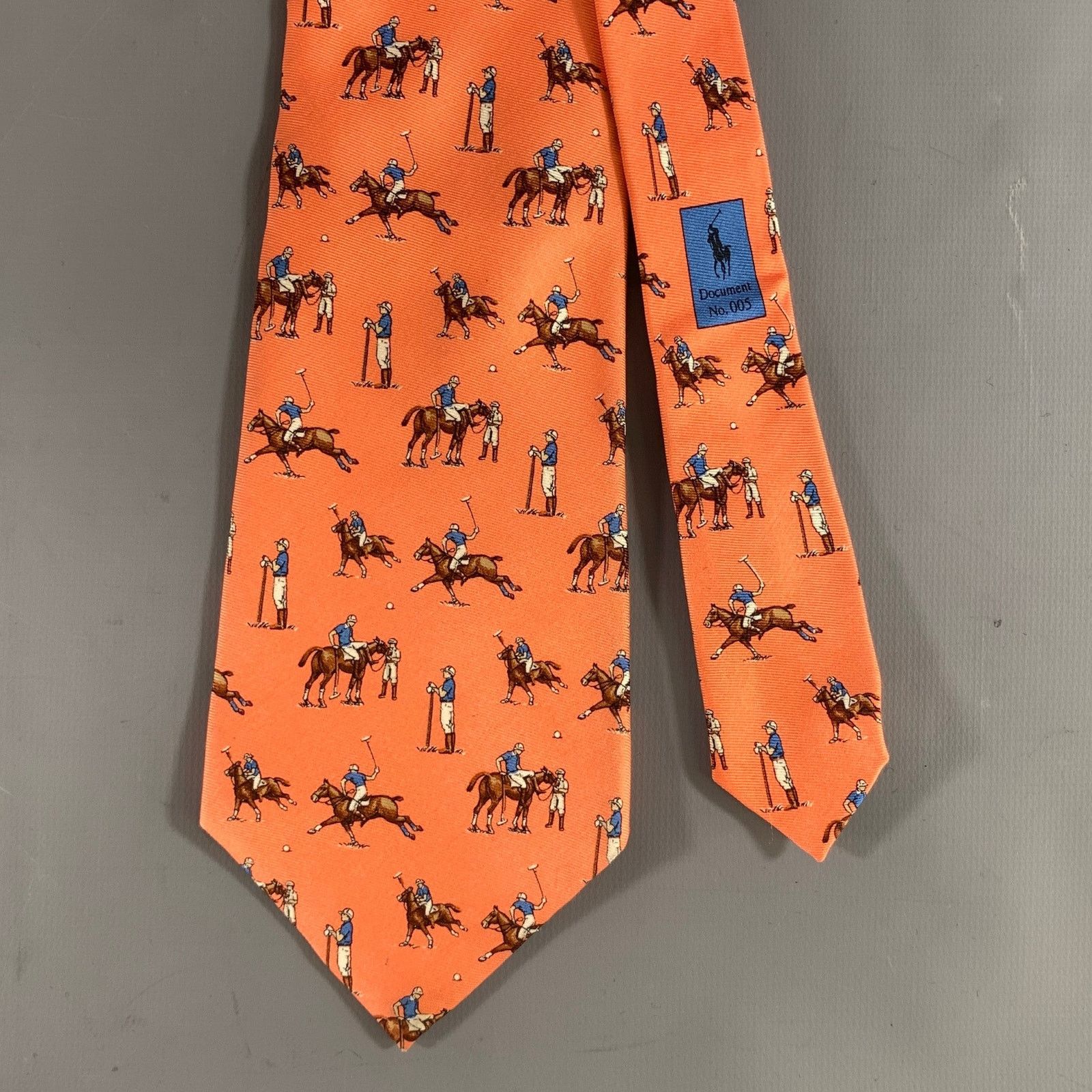 Ralph Lauren Ralph Lauren DOCUMENT Orange base with Horses Silk Tie Size ONE SIZE - 1 Thumbnail