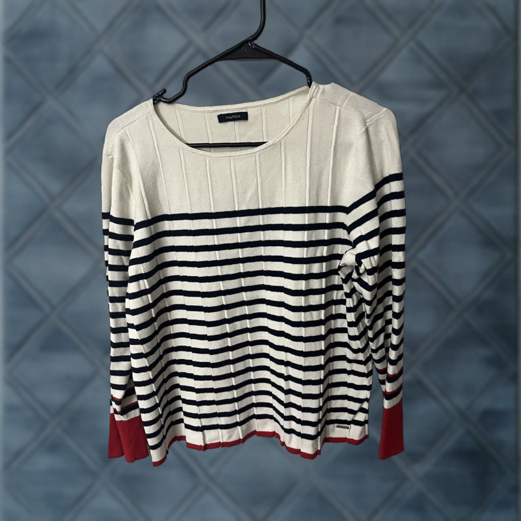 Nautica Nautica Women's Long Sleeve Pullover Shirt Large Multicolor Striped Casual Knit Size L / US 10 / IT 46 - 1 Thumbnail