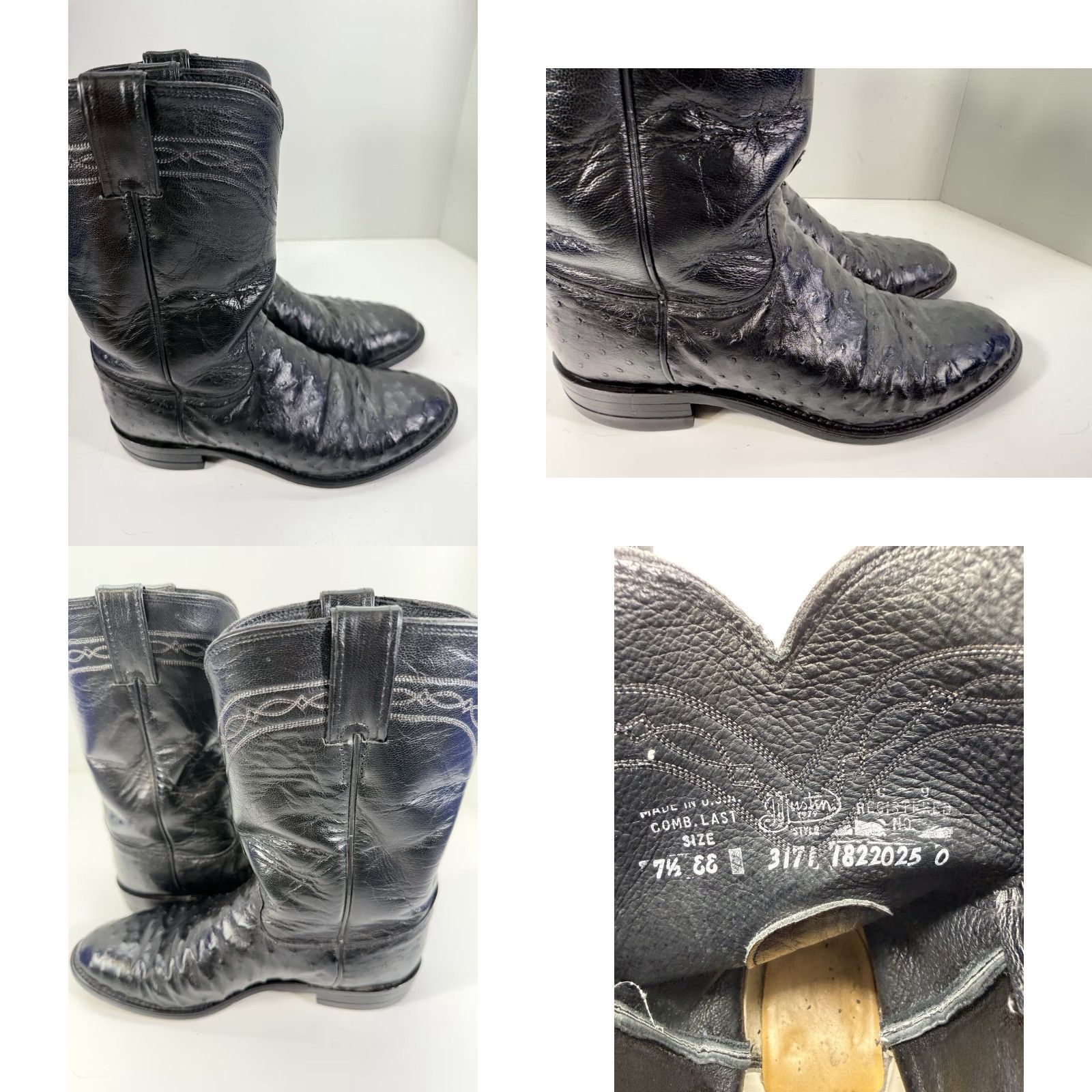 Justin Boots Justin Full Quill Ostrich Boots Men 7.5 EE Wide Black Leather Western 3171 Size US 8 / EU 41 - 8 Thumbnail