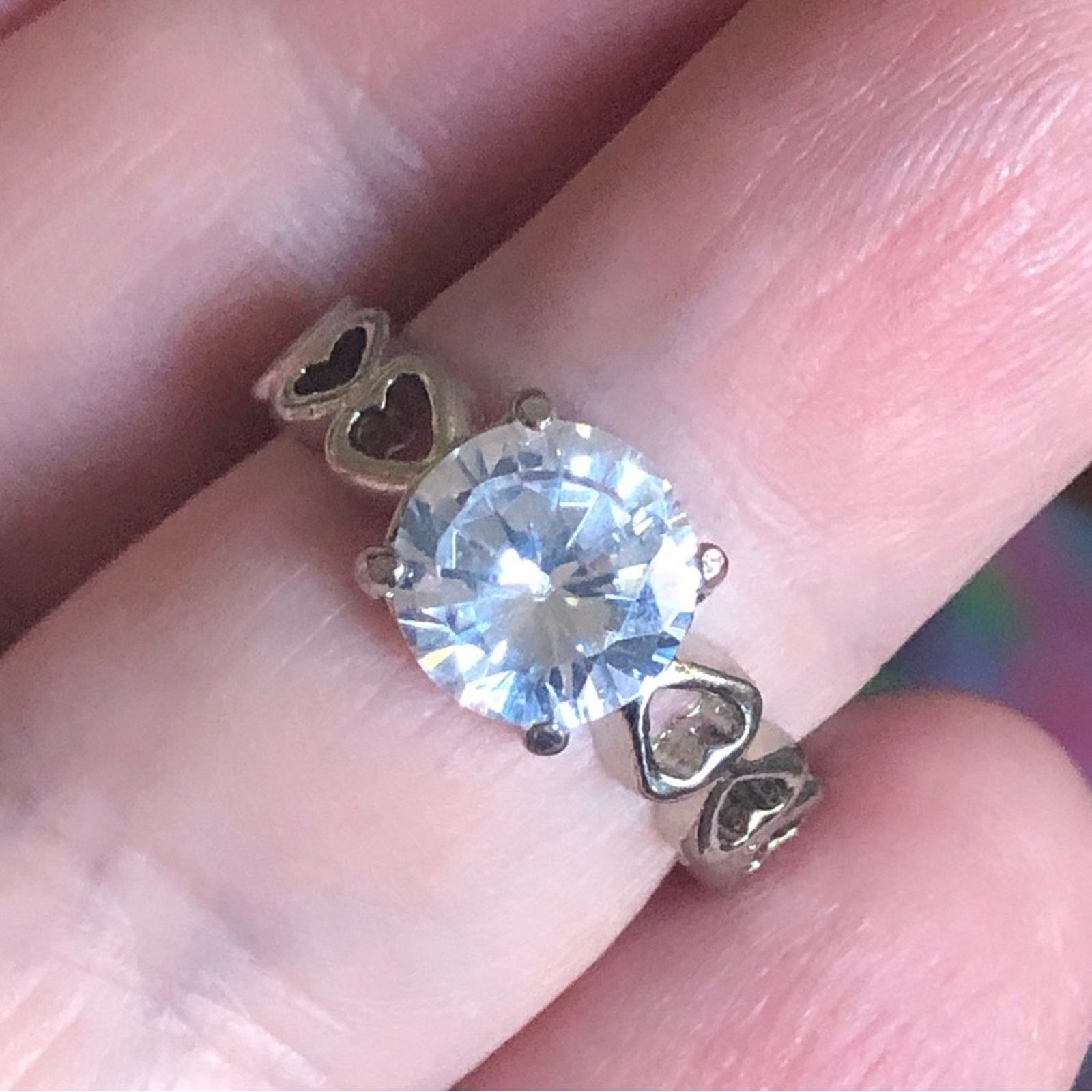 Jewelry Sterling open heart band prong set round cubic zirconia ring Size ONE SIZE - 8 Thumbnail